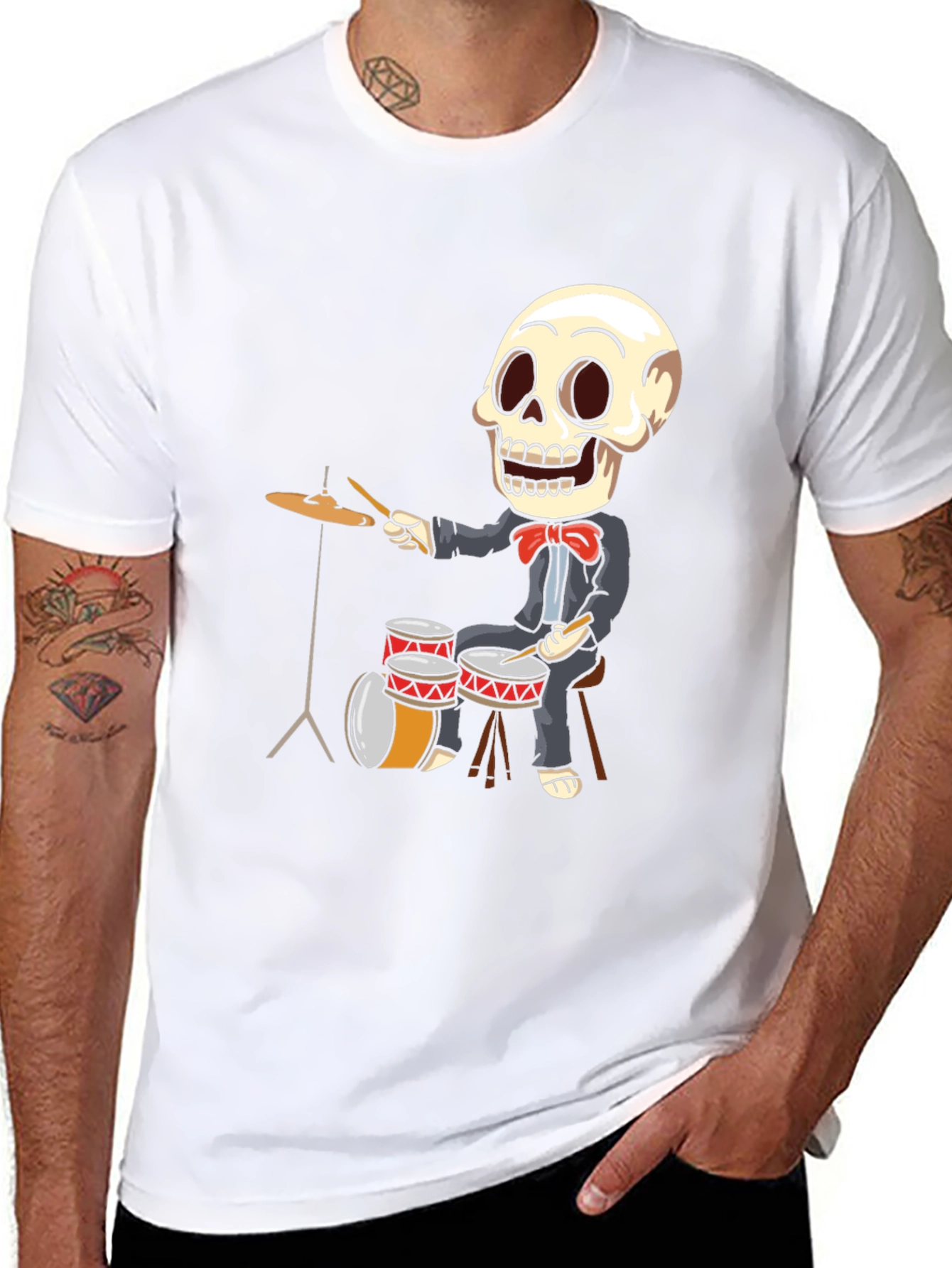 Skeleton Drummer T-Shirt - Black Cotton Tee