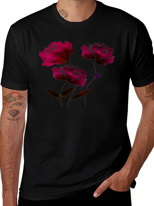 Floral Print T-Shirt - Mens Black Tee with Flower Design