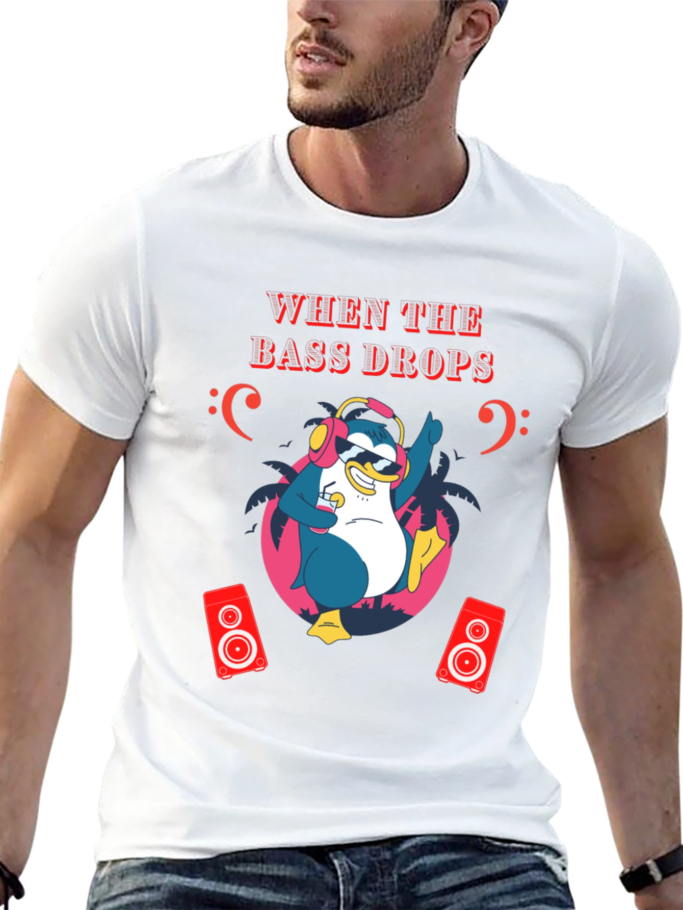 Bass Drops Penguin Graphic Tee - Party Ready!