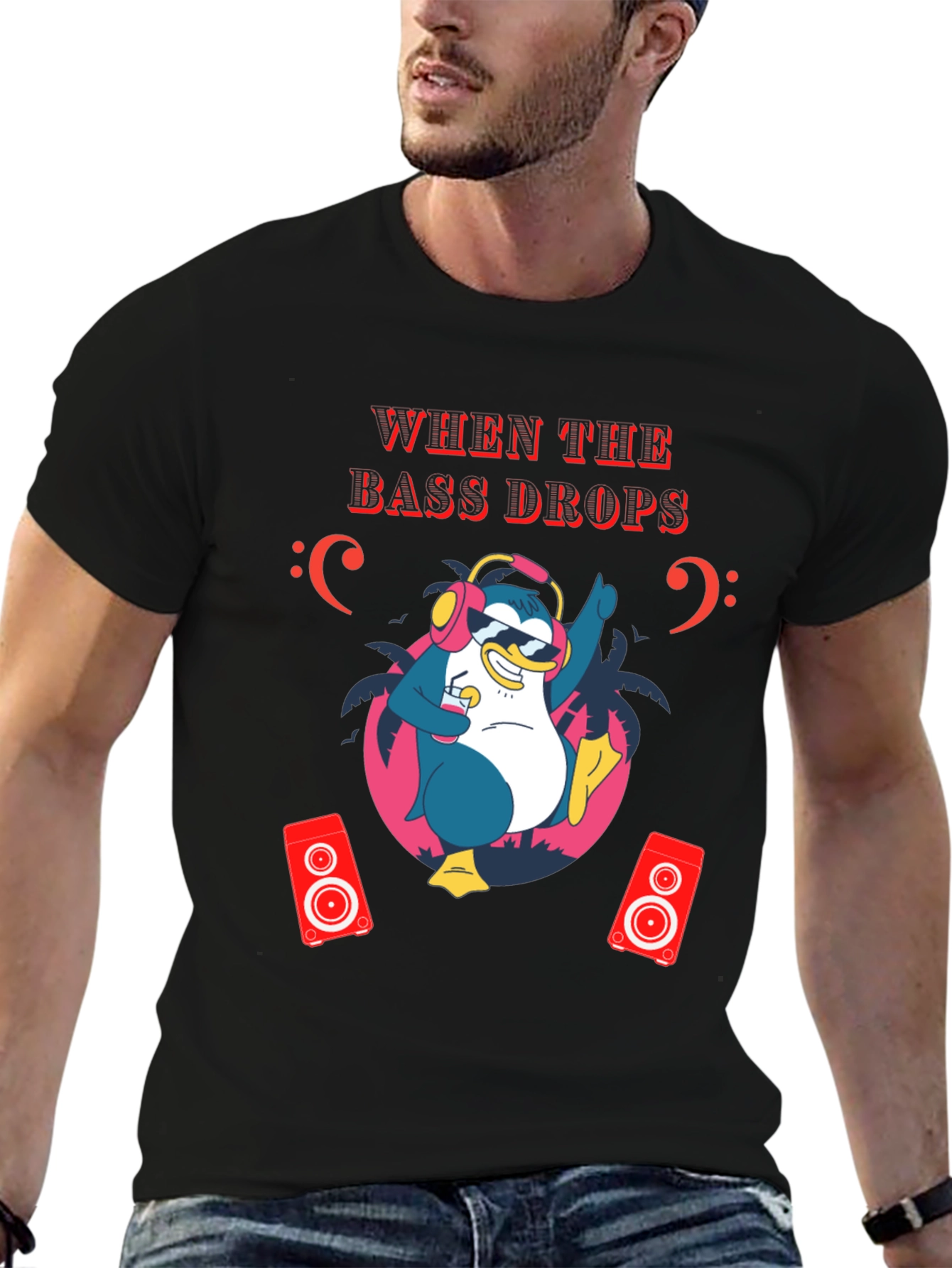 Bass Drops Penguin Graphic Tee - Party Ready!
