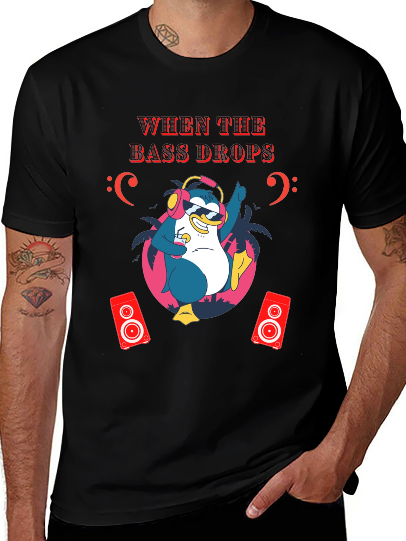 Bass Drops Penguin Graphic Tee - Party Ready!