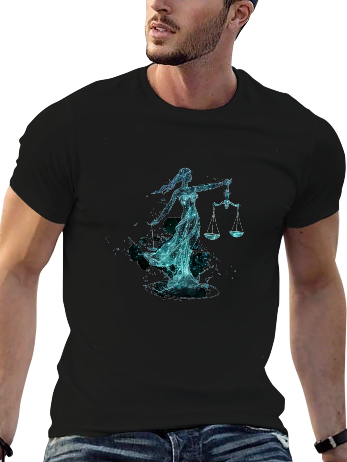 Libra Zodiac Graphic Tee - Black Cotton Comfort
