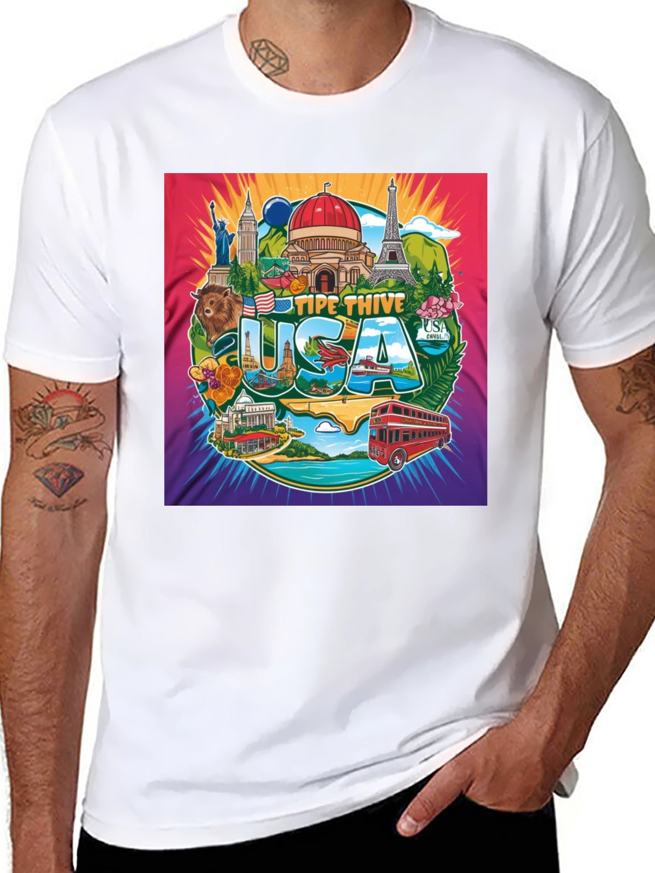 USA Landmark Graphic Tee - Travel Souvenir T-Shirt