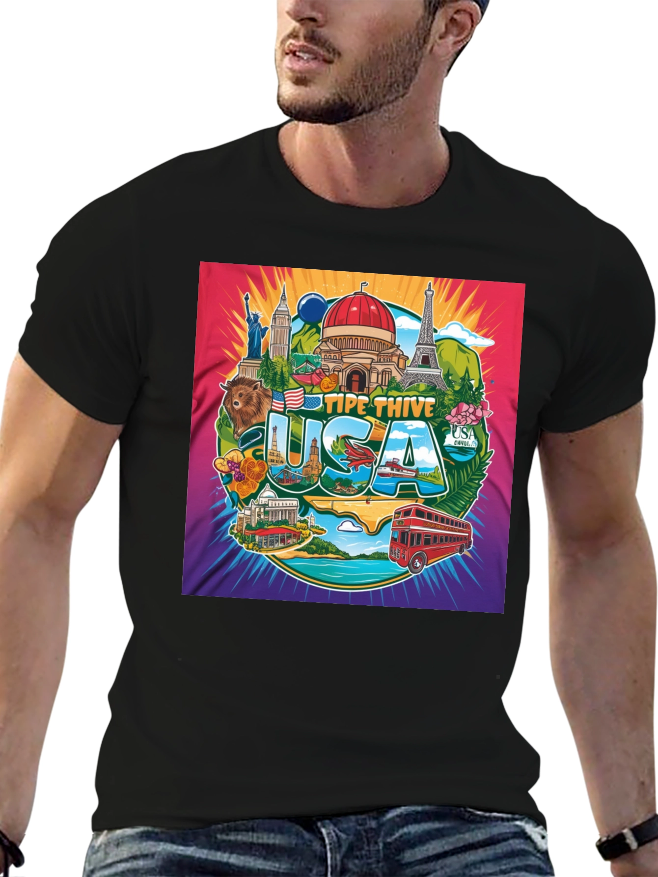 USA Landmark Graphic Tee - Travel Souvenir T-Shirt
