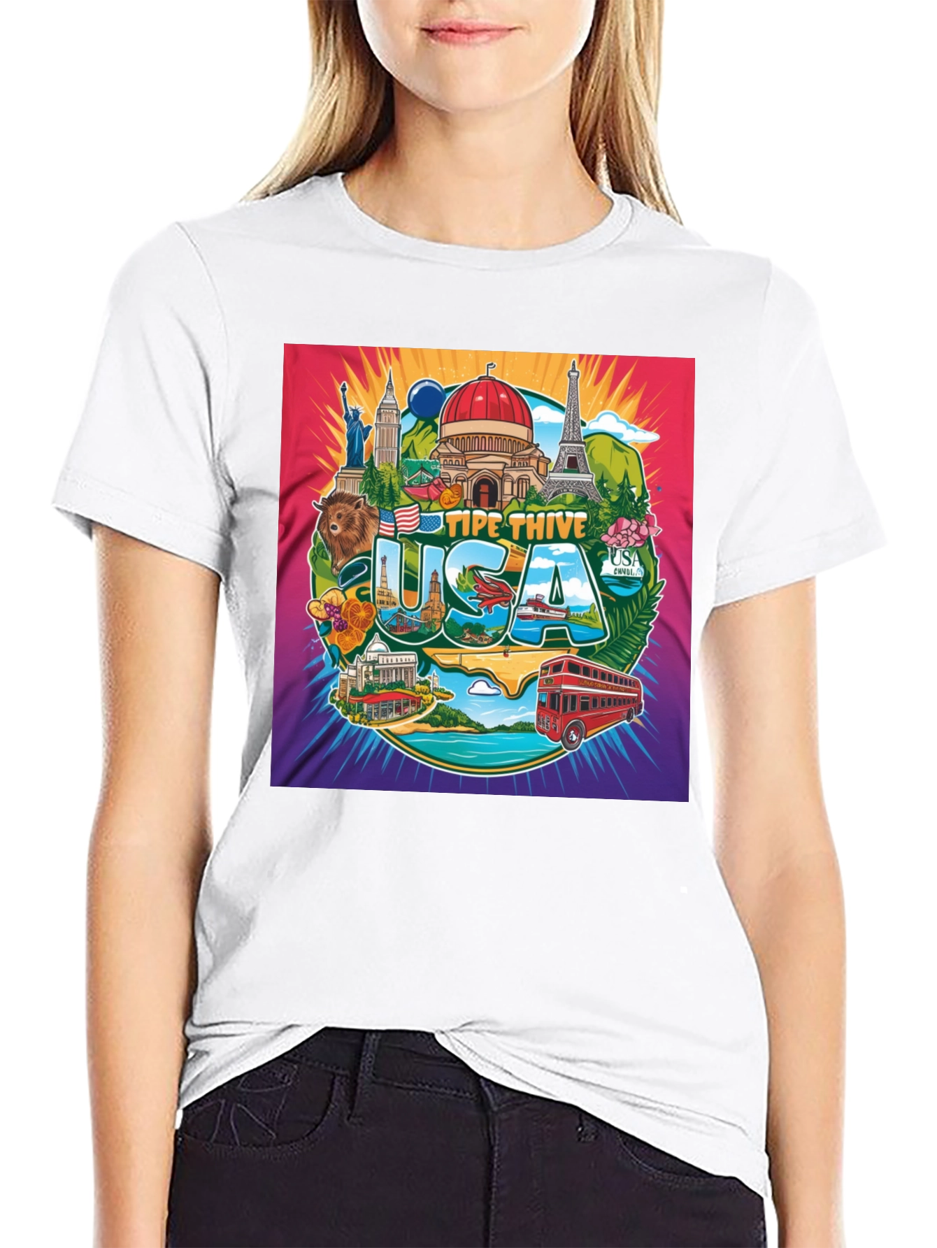 USA Landmark Graphic Tee - Travel Souvenir T-Shirt
