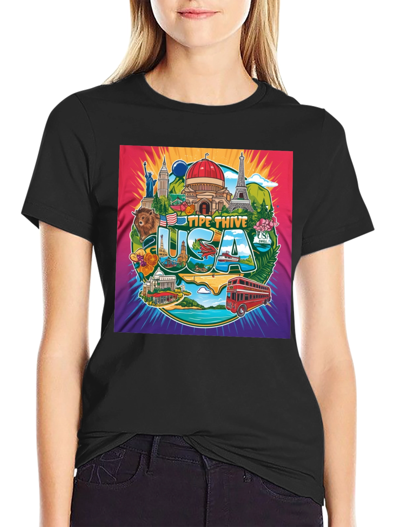 USA Landmark Graphic Tee - Travel Souvenir T-Shirt