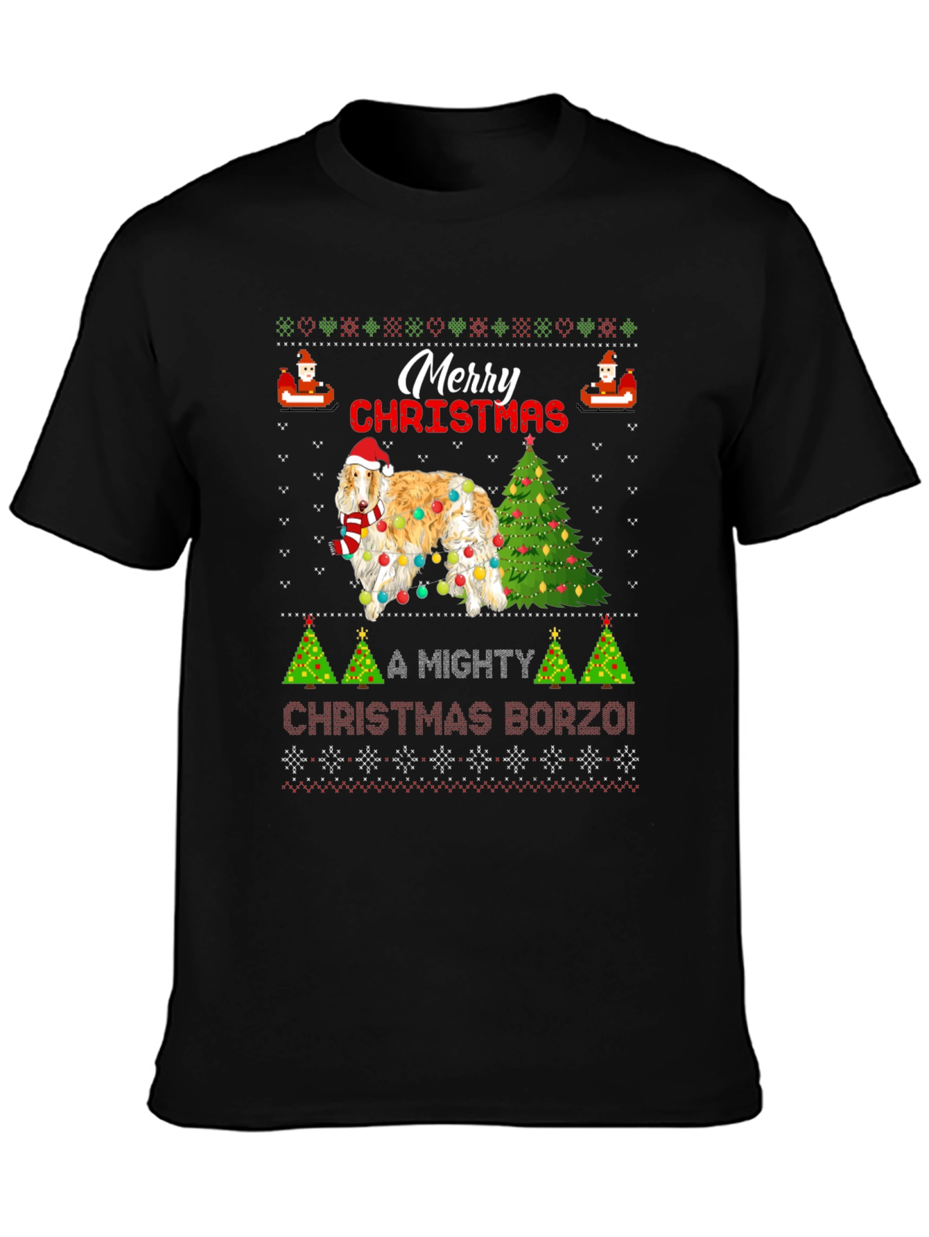 Merry Christmas Borzoi Dog Ugly Christmas T-Shirt