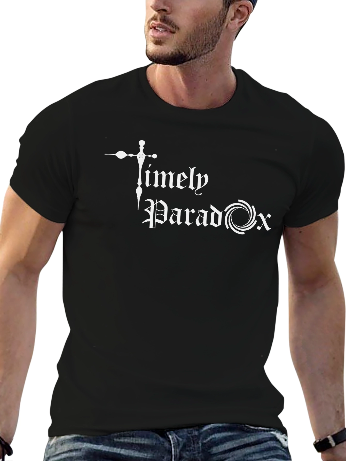 Timely Paradox Black Graphic Tee - Modern Style