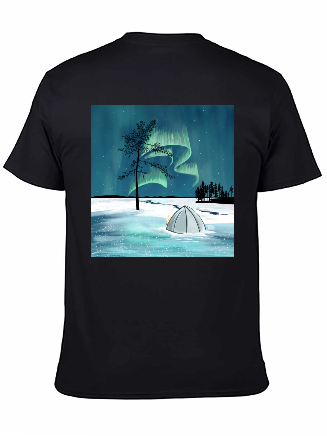 Northern Lights Camping Tee - Black Graphic T-Shirt