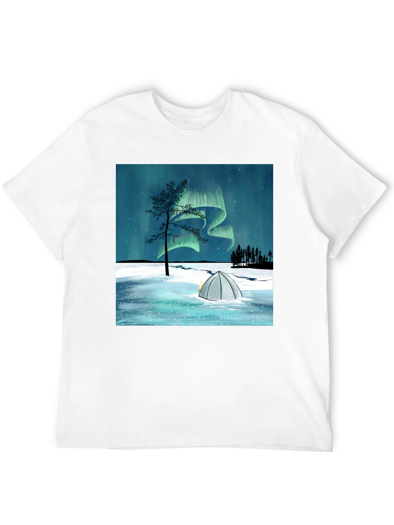 Northern Lights Camping Tee - Black Graphic T-Shirt