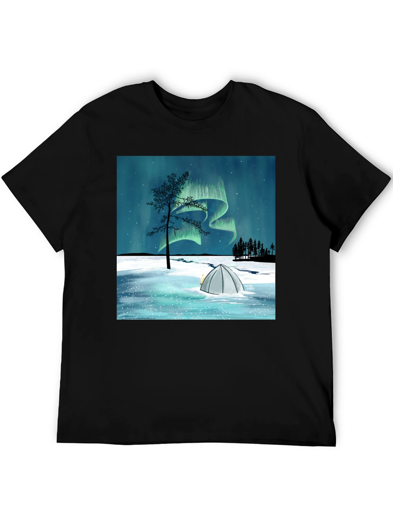 Northern Lights Camping Tee - Black Graphic T-Shirt