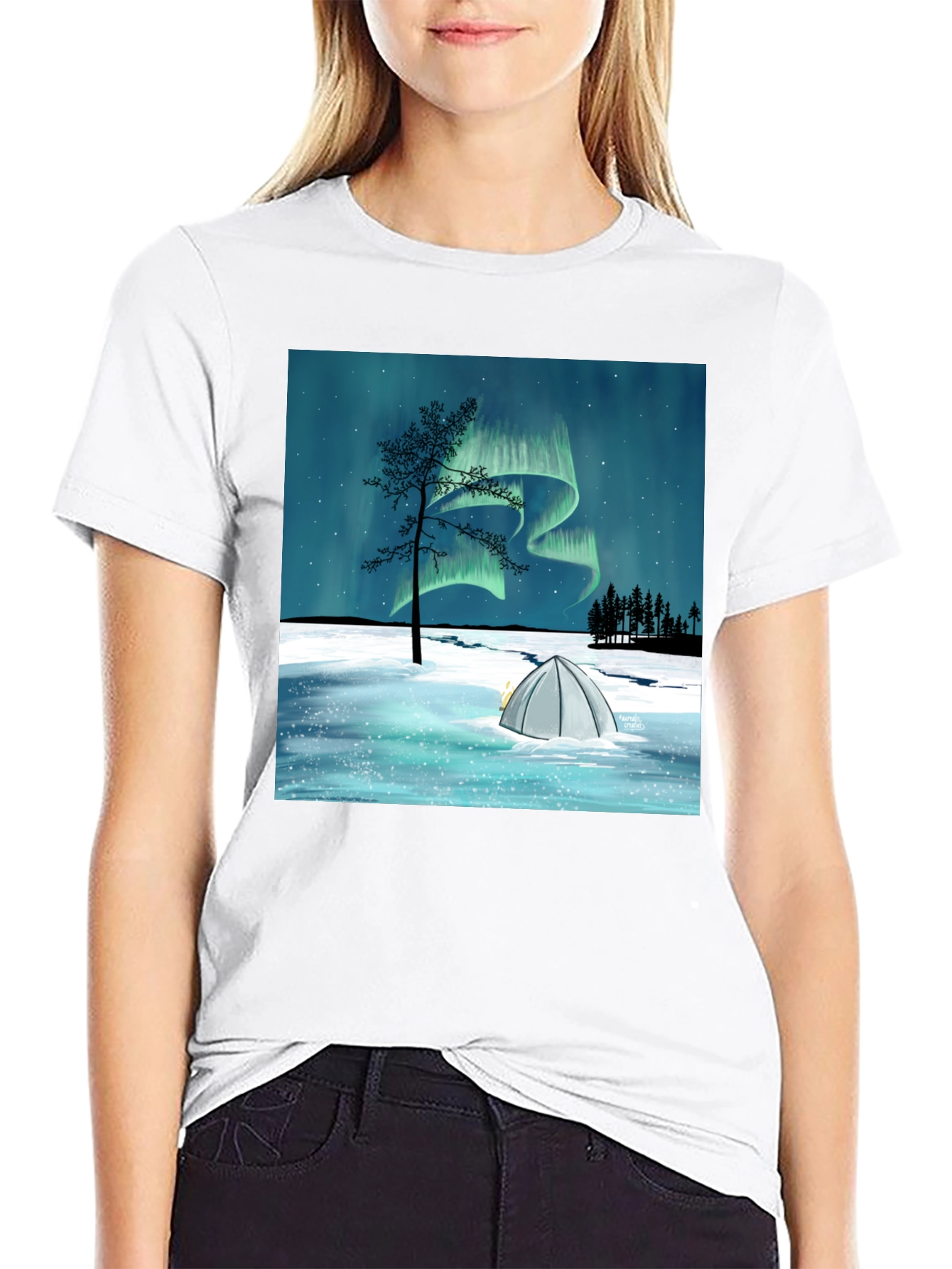 Northern Lights Camping Tee - Black Graphic T-Shirt