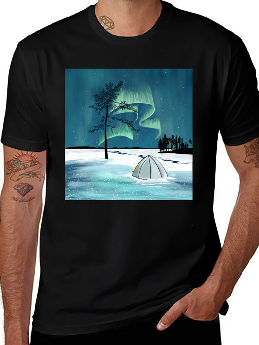 Northern Lights Camping Tee - Black Graphic T-Shirt