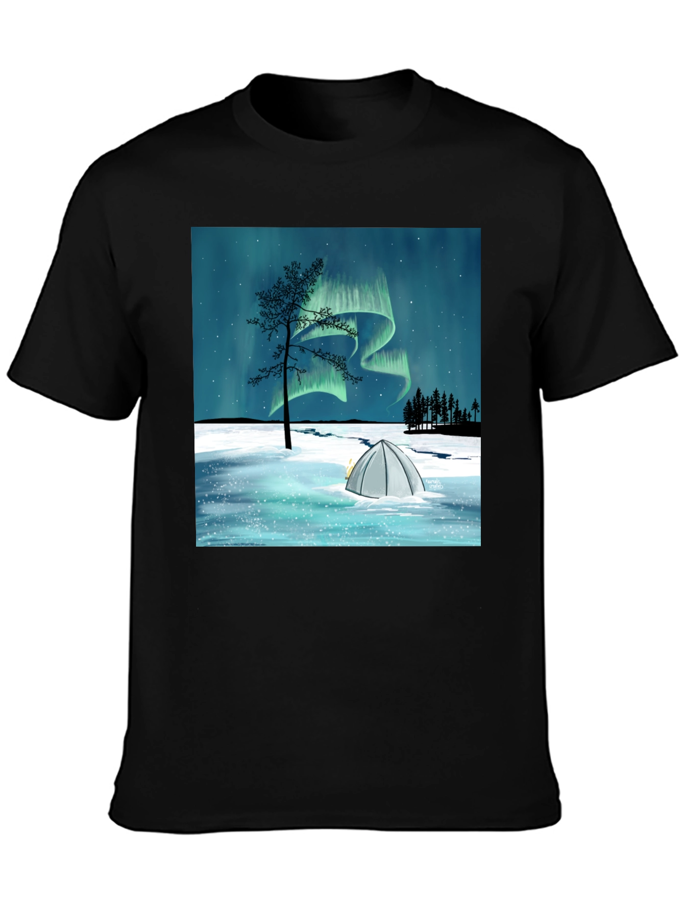 Northern Lights Camping Tee - Black Graphic T-Shirt