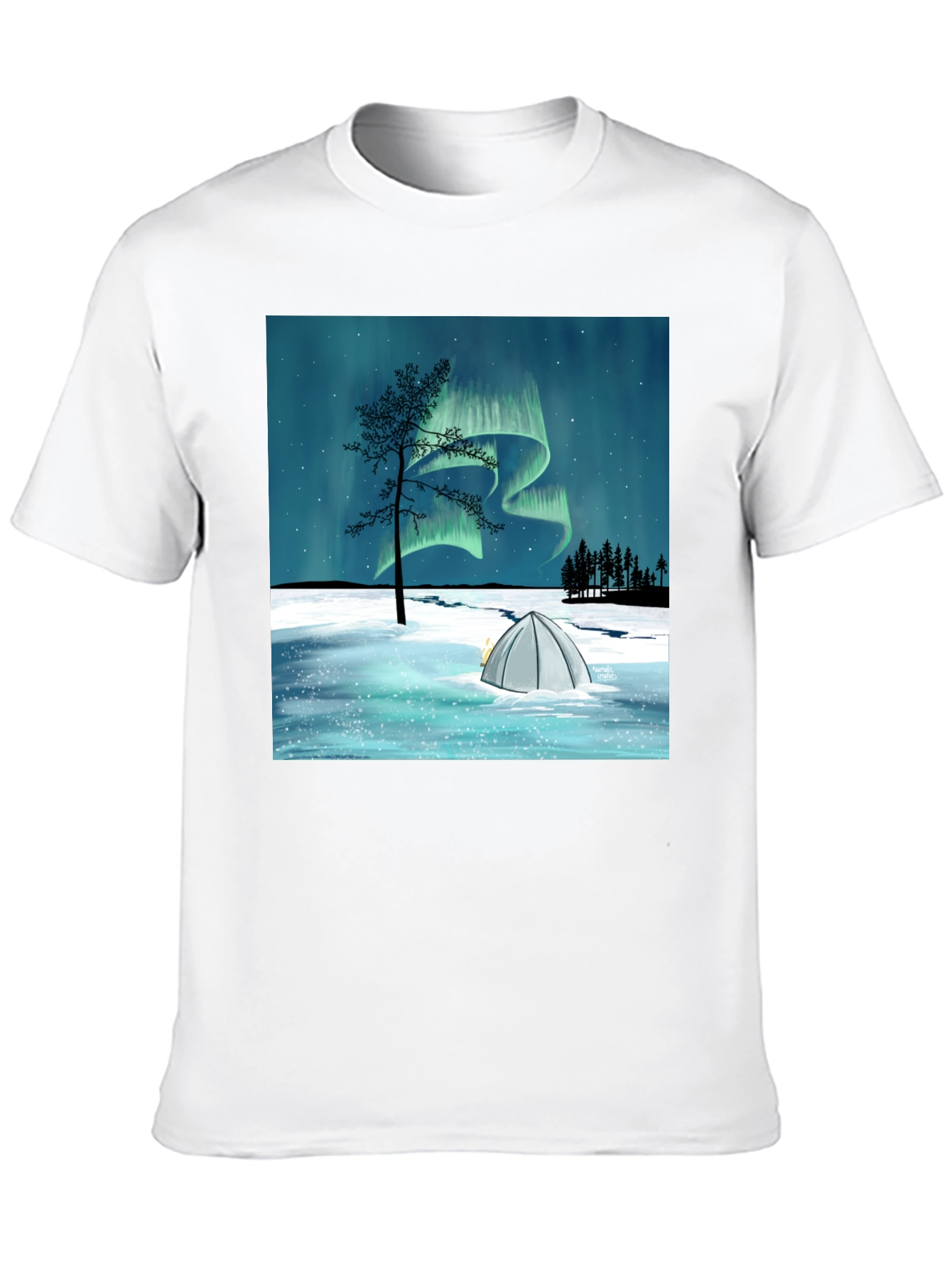 Northern Lights Camping Tee - Black Graphic T-Shirt