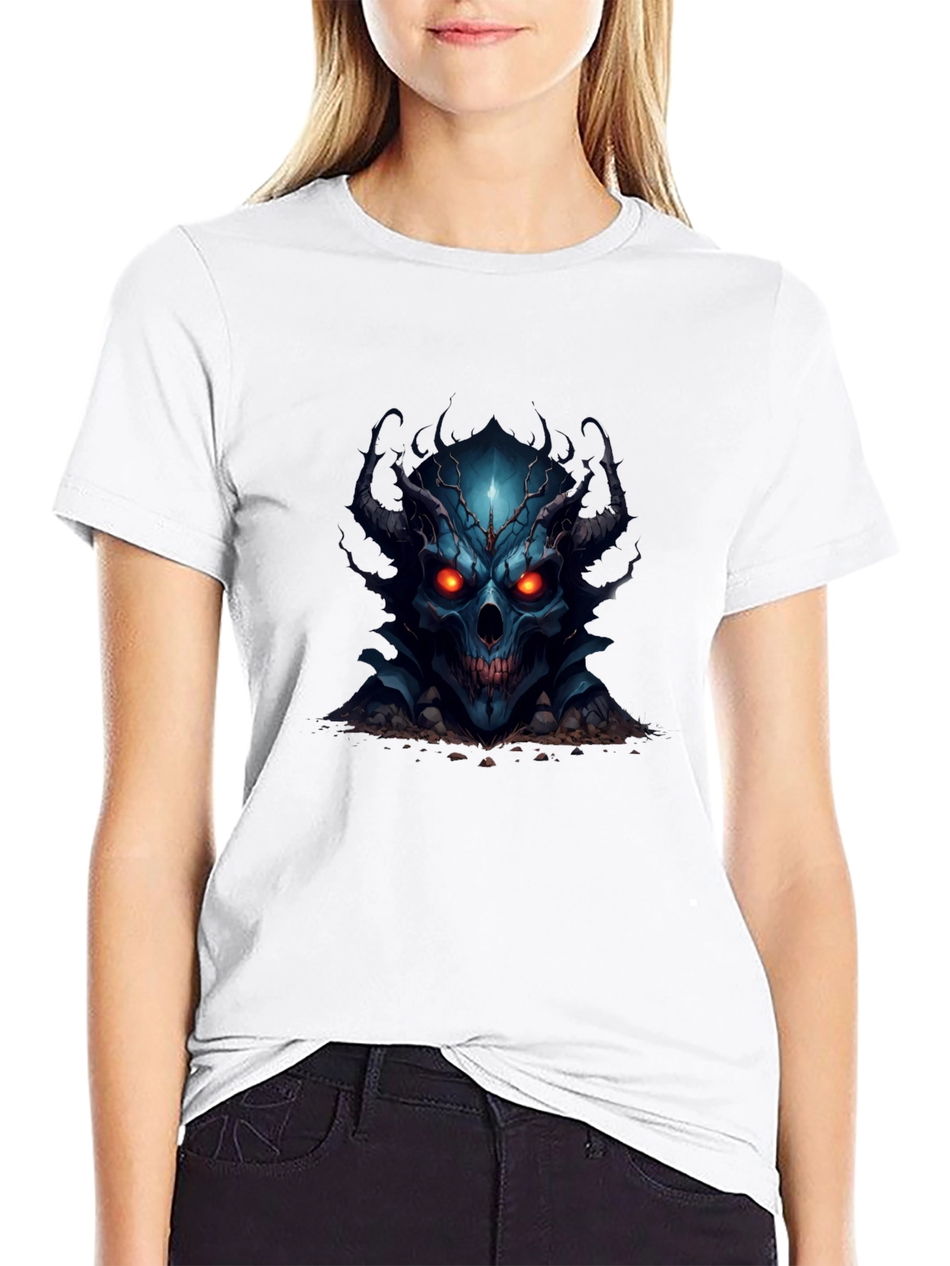 Demon Skull Graphic Print Black T-Shirt