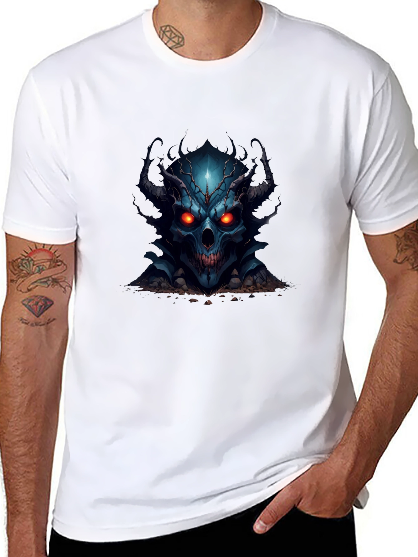 Demon Skull Graphic Print Black T-Shirt