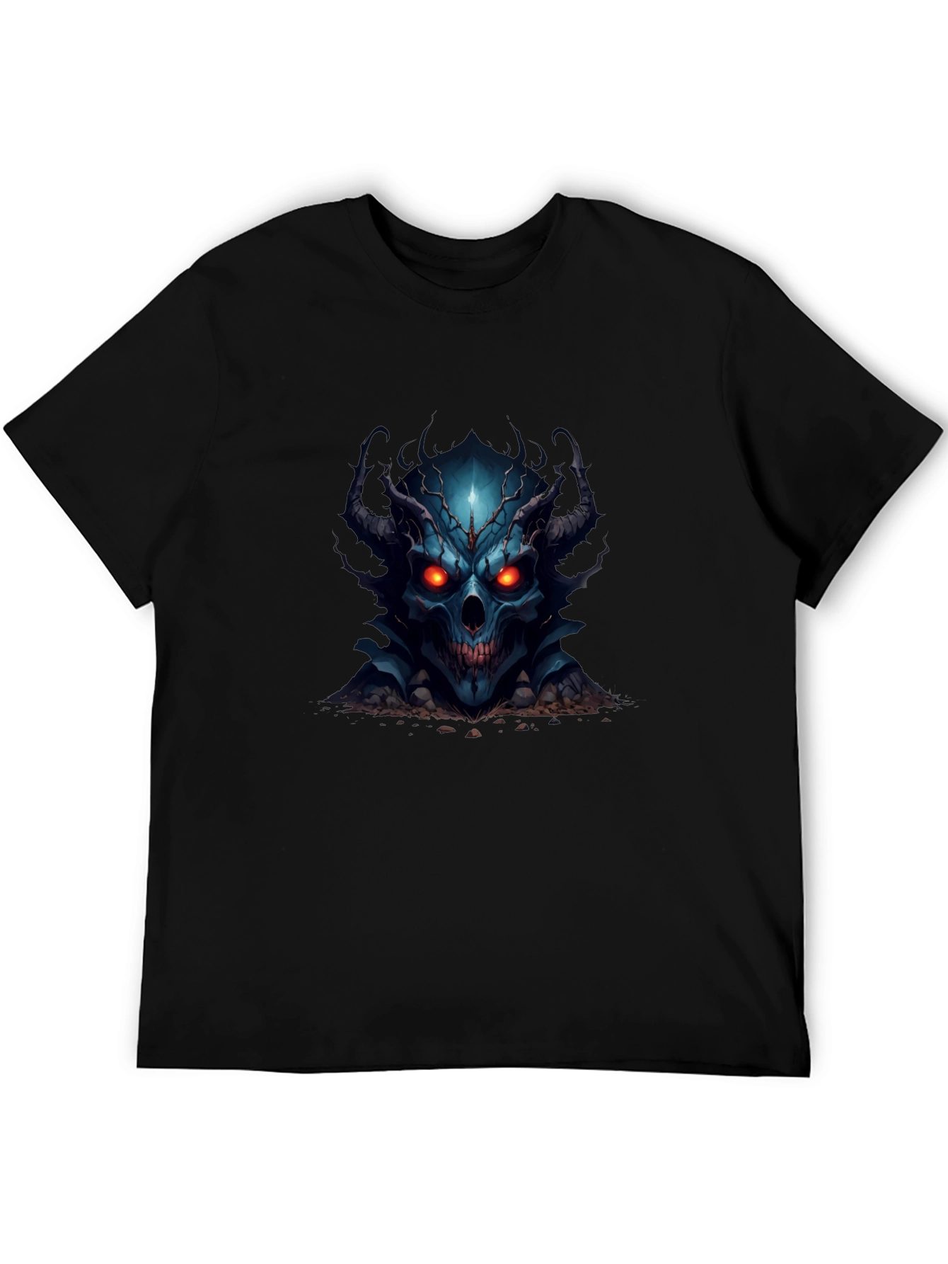 Demon Skull Graphic Print Black T-Shirt