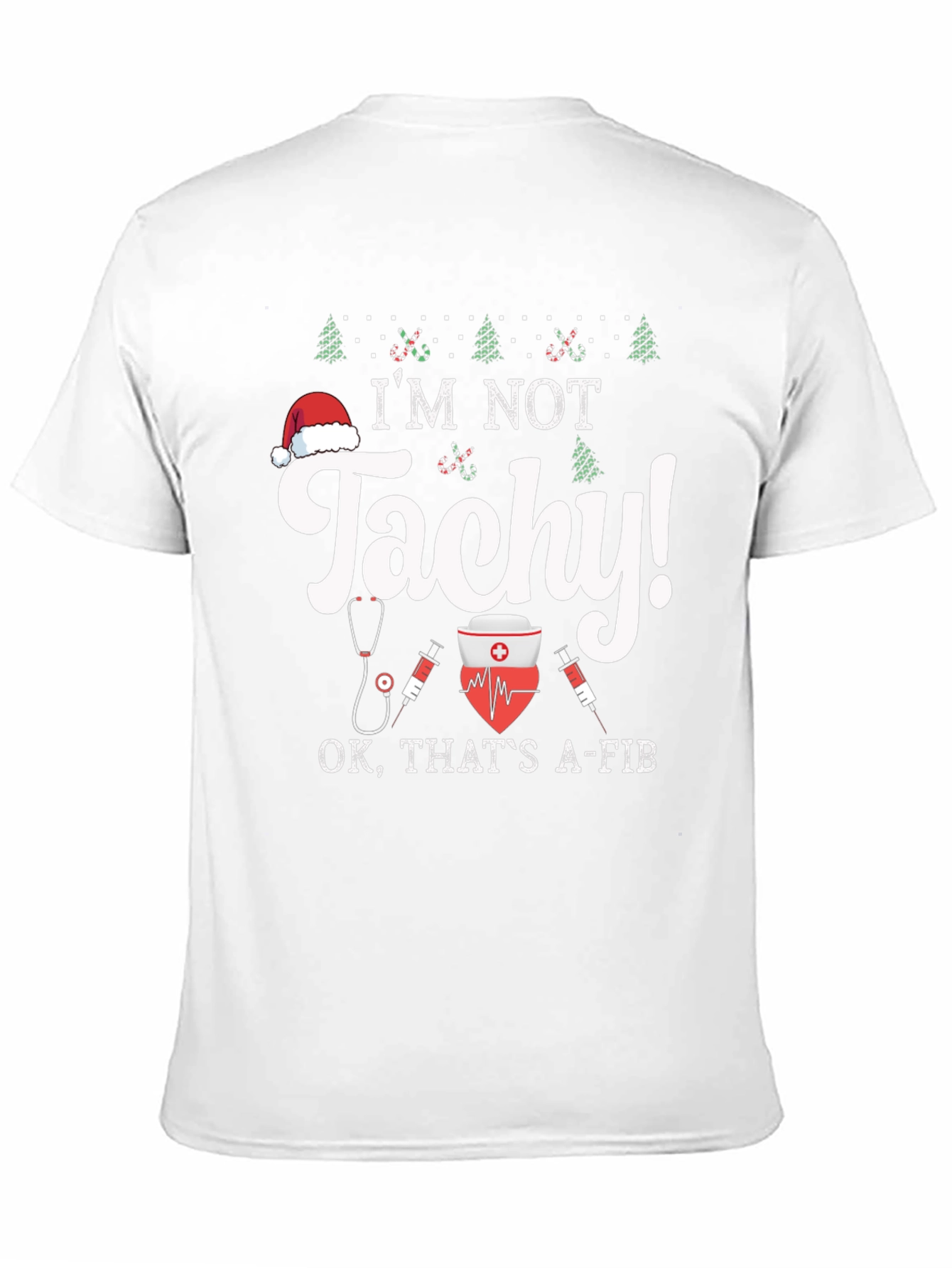 Funny Christmas Nurse Tachycardia A-fib Black T-Shirt