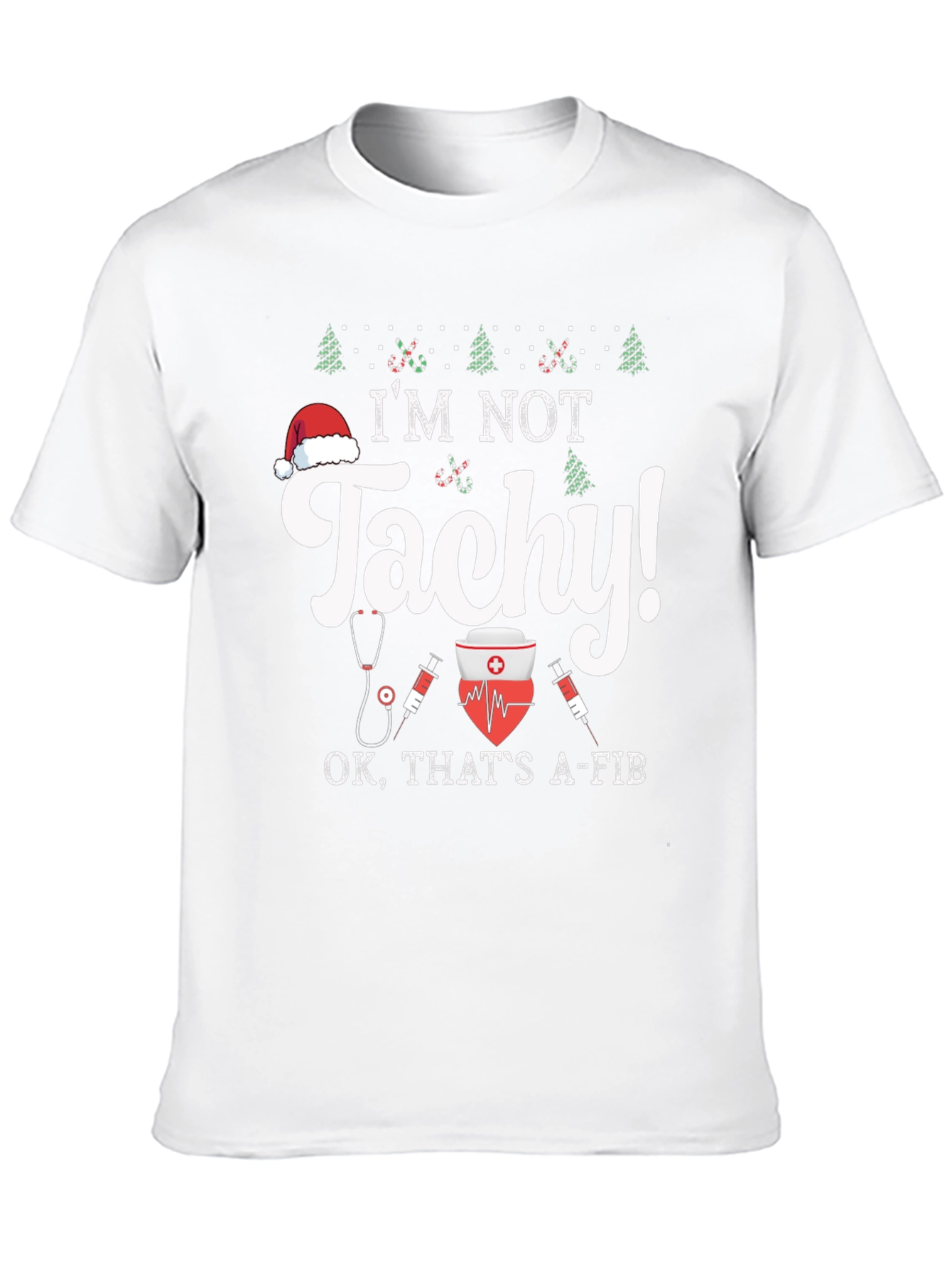 Funny Christmas Nurse Tachycardia A-fib Black T-Shirt