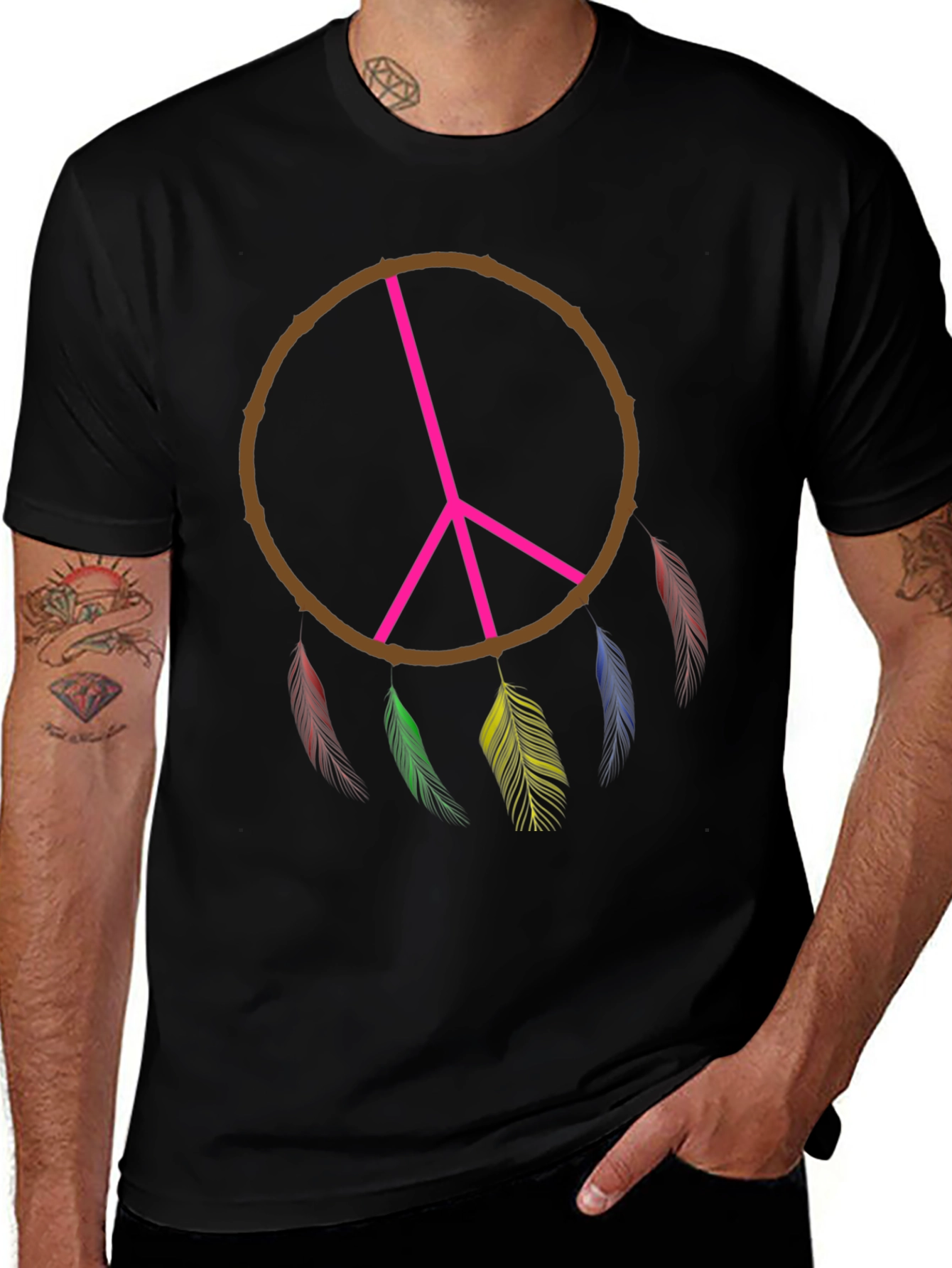 Peace Sign Dreamcatcher T-Shirt - Black