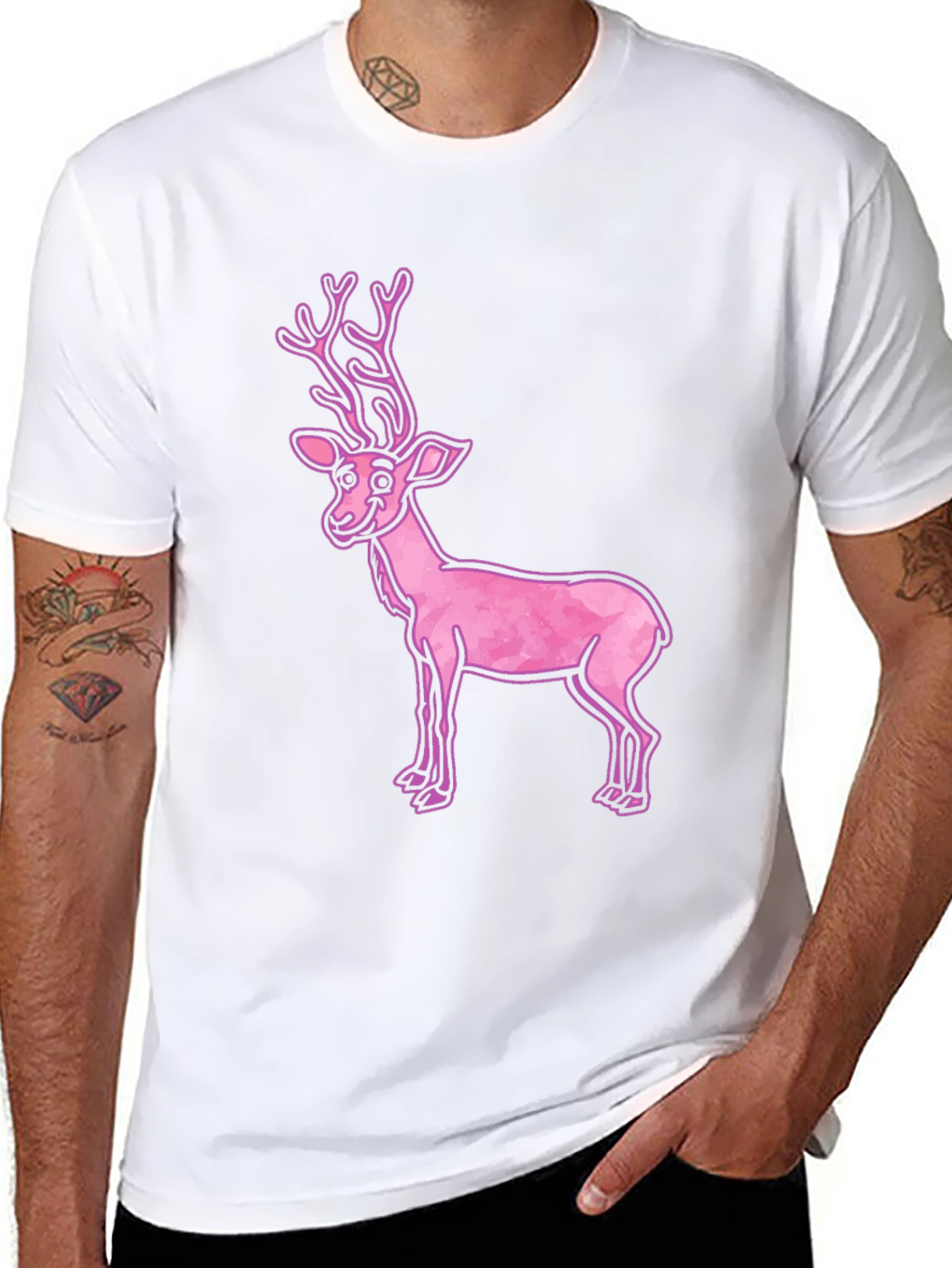 Pink Reindeer Graphic Tee - Casual Black T-Shirt