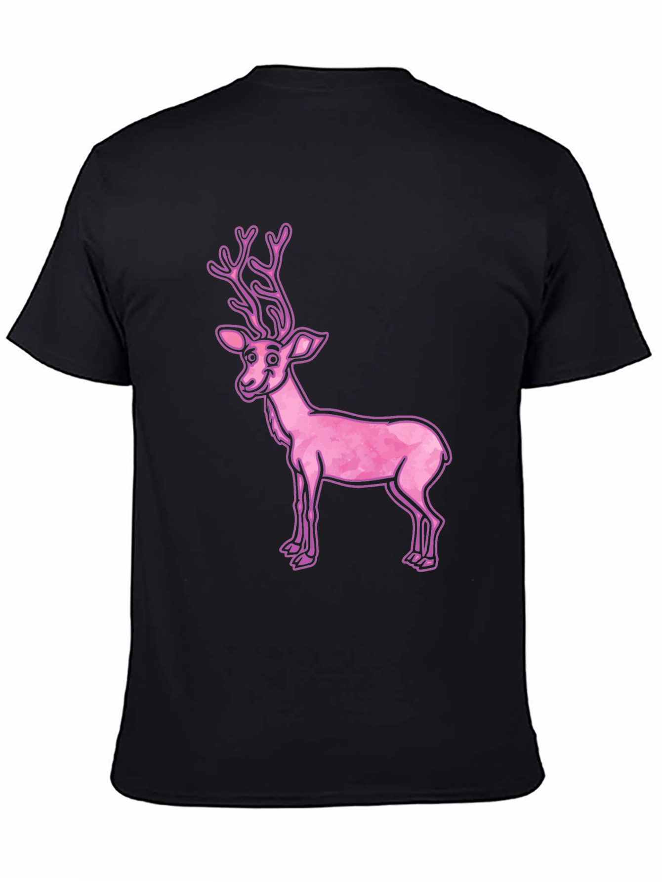 Pink Reindeer Graphic Tee - Casual Black T-Shirt
