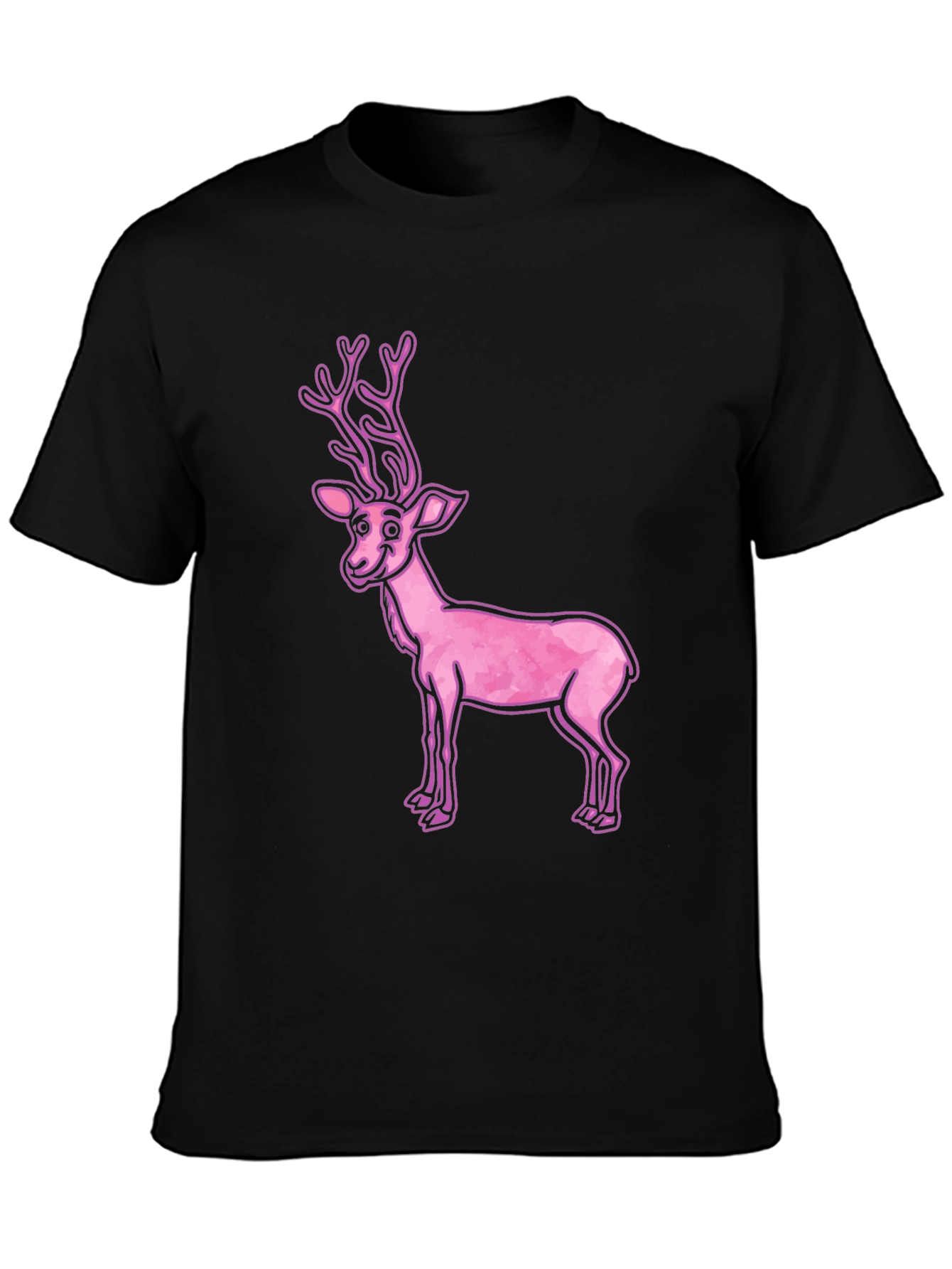 Pink Reindeer Graphic Tee - Casual Black T-Shirt