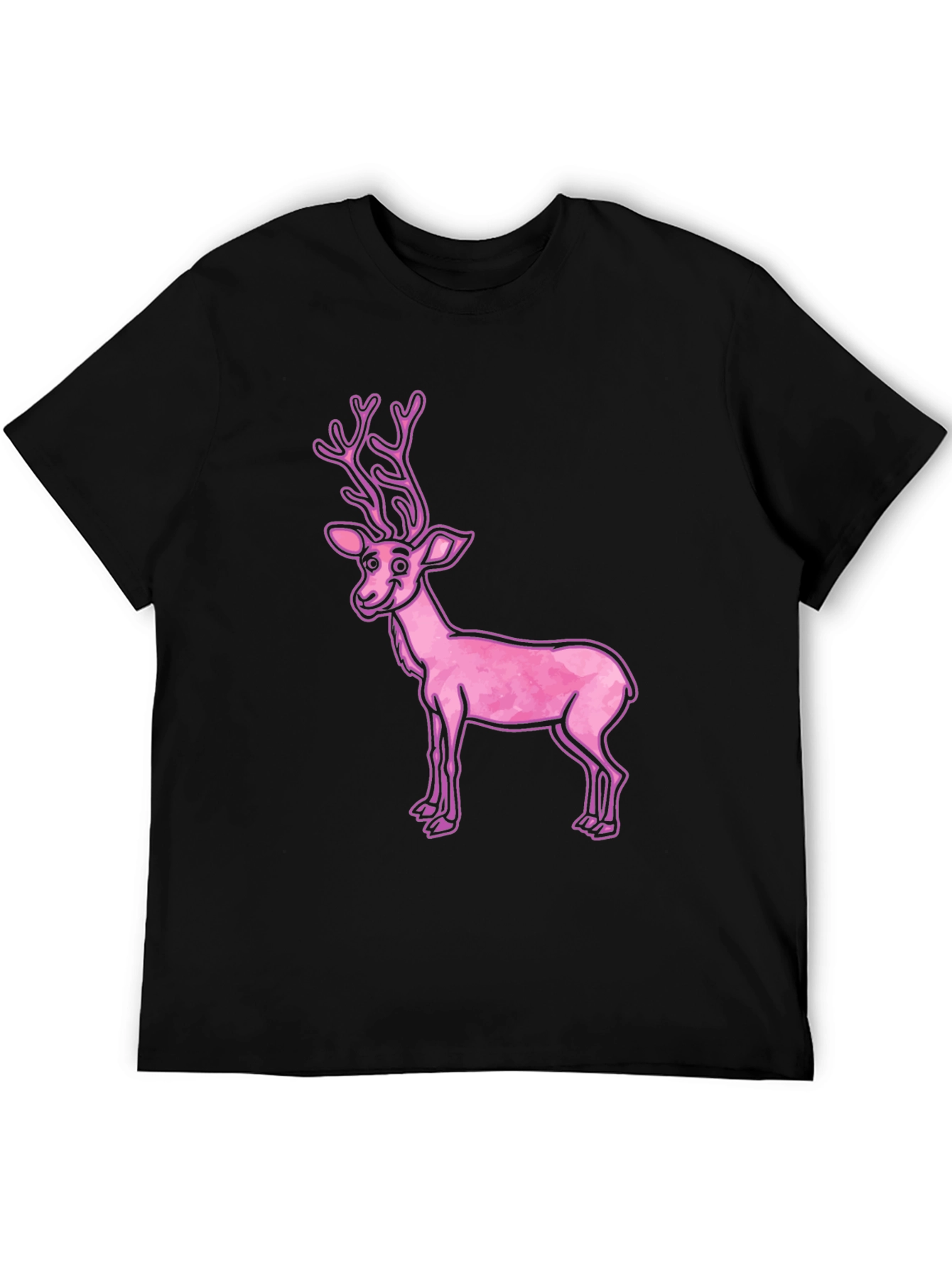 Pink Reindeer Graphic Tee - Casual Black T-Shirt
