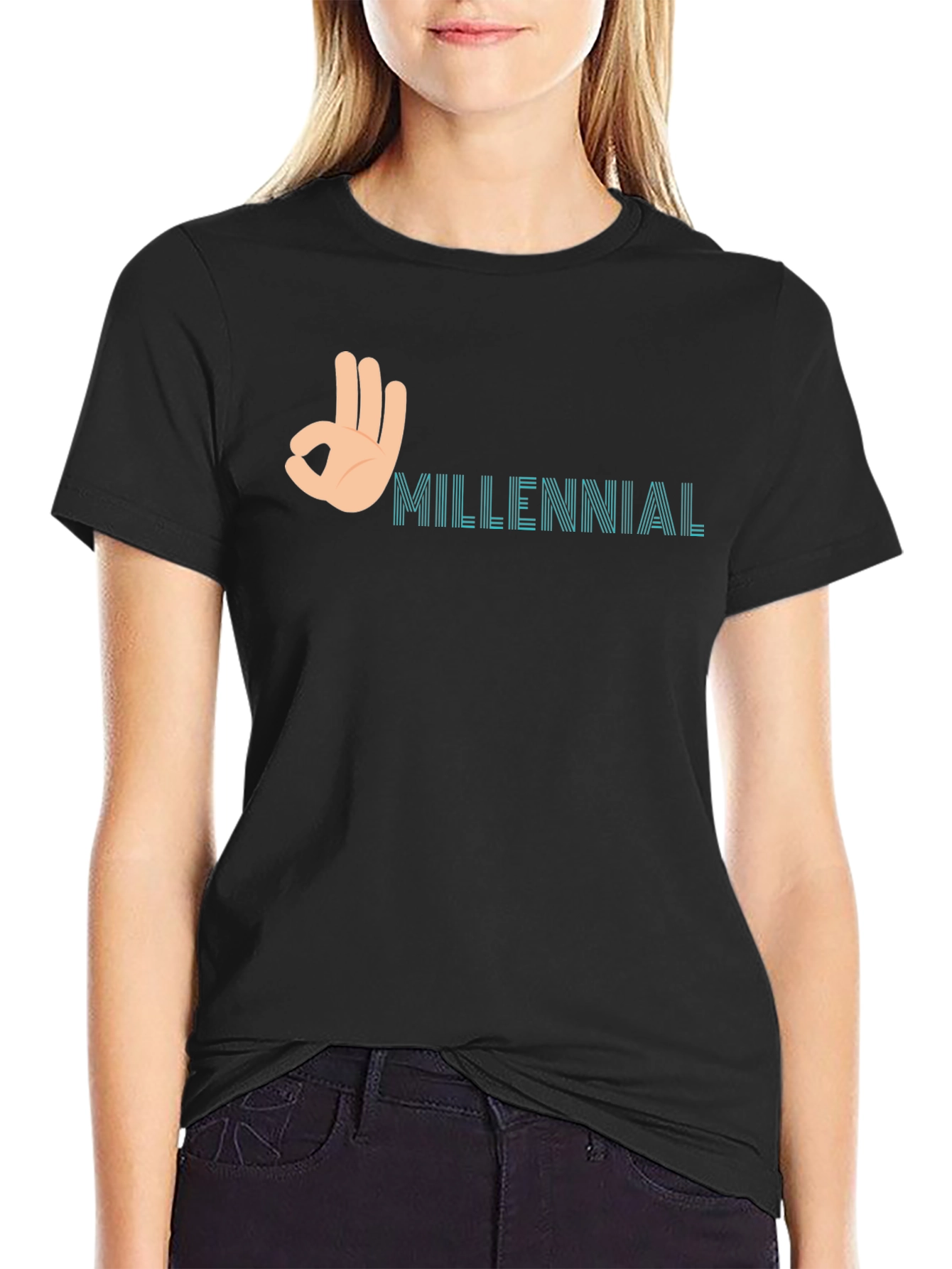 Millennial OK Hand Sign Graphic T-Shirt - Black
