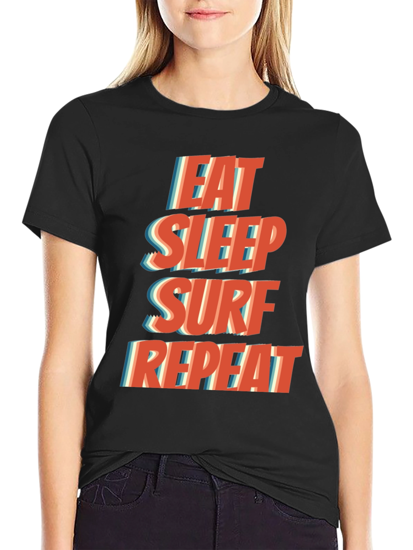 Eat Sleep Surf Repeat T-Shirt - Black Casual Tee