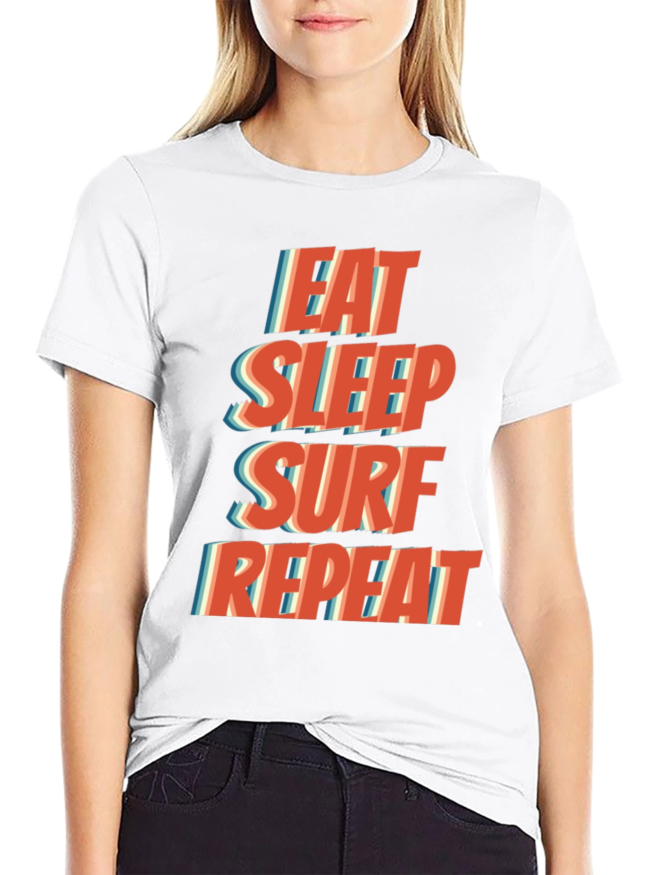 Eat Sleep Surf Repeat T-Shirt - Black Casual Tee