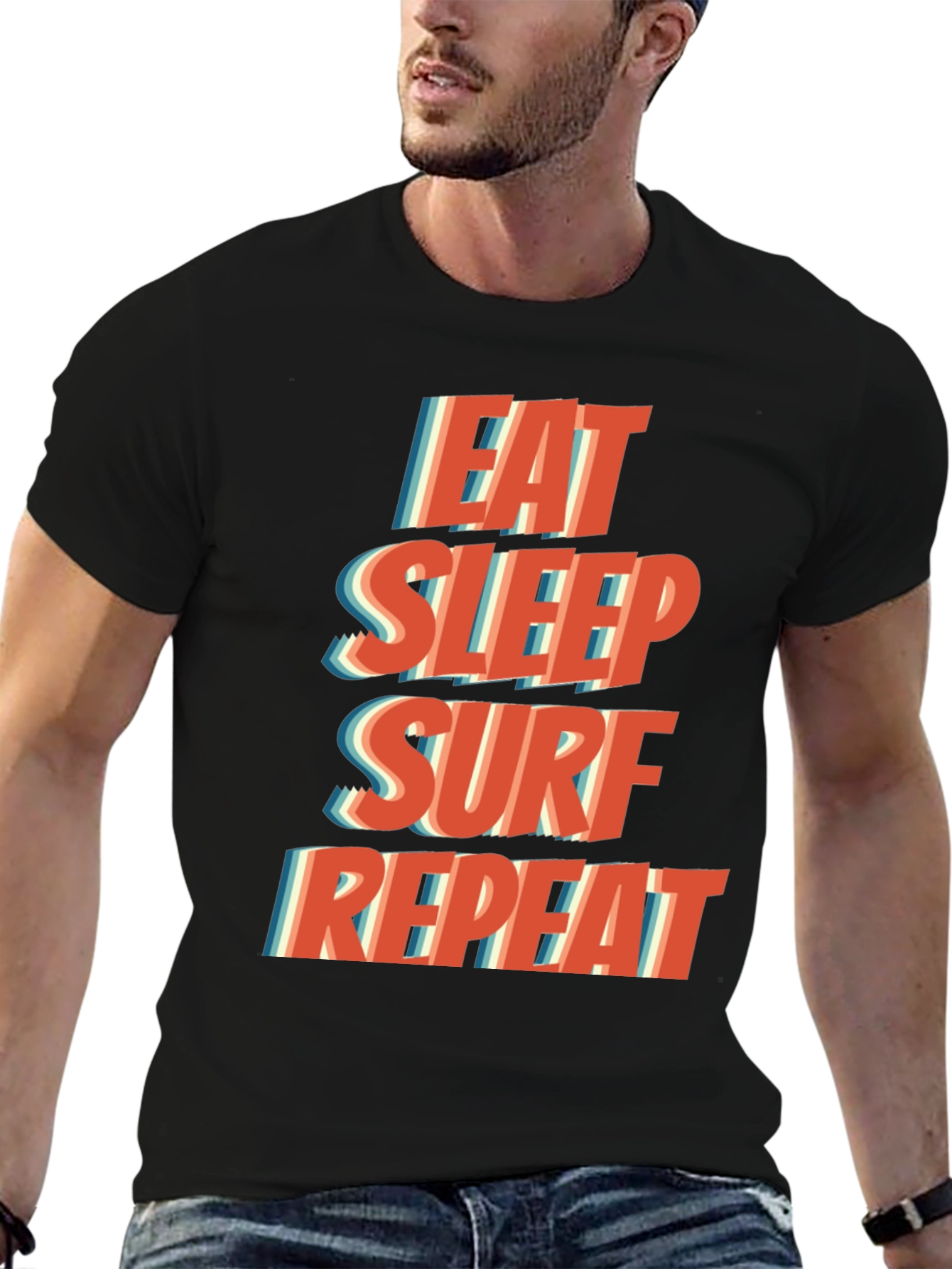 Eat Sleep Surf Repeat T-Shirt - Black Casual Tee