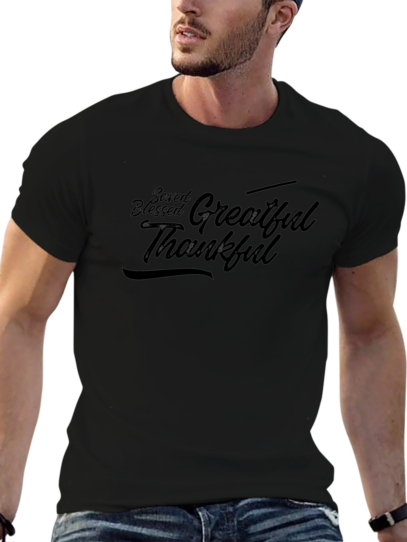Saved Blessed Grateful Thankful Black T-Shirt