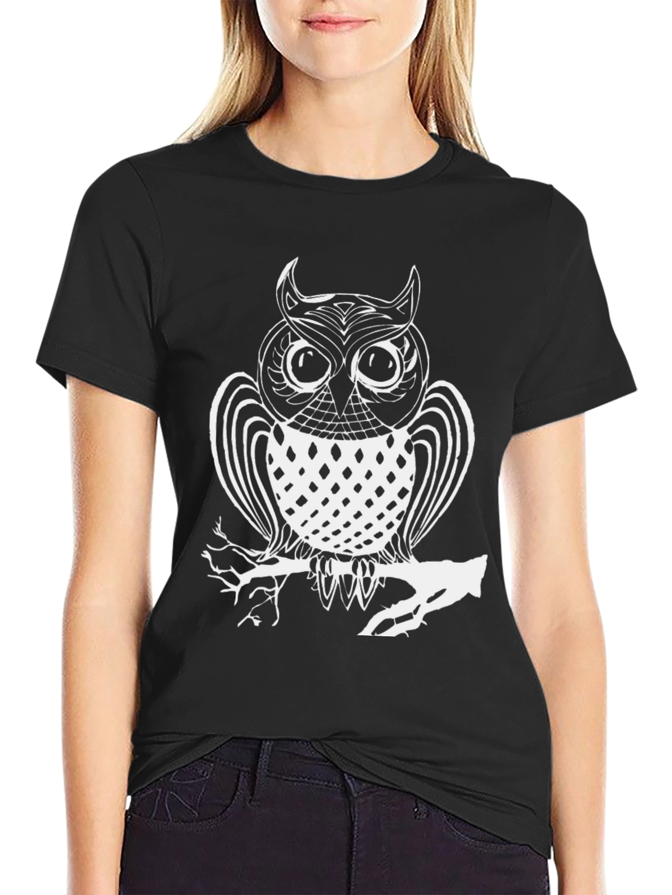 Owl Graphic Print Crew Neck T-Shirt