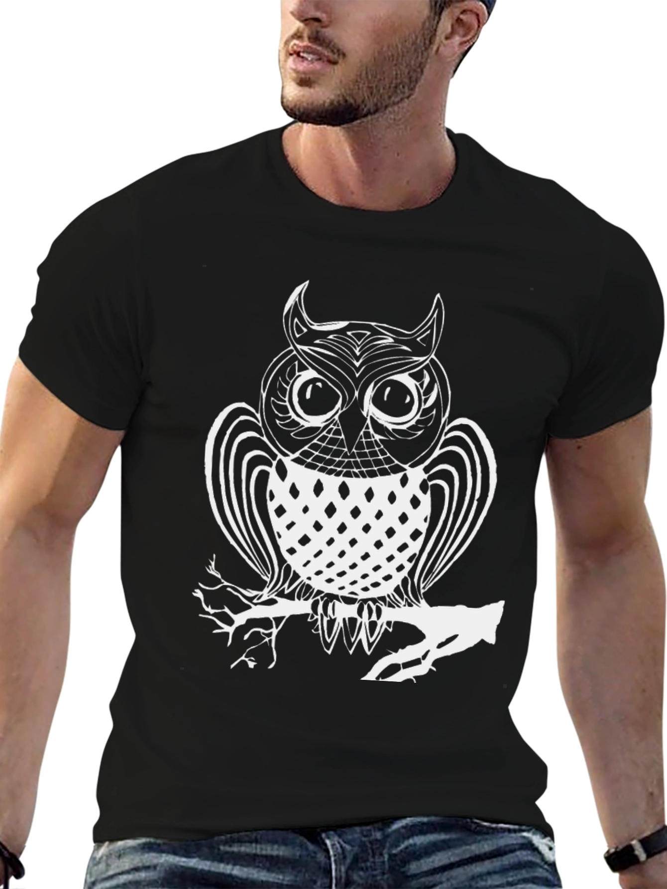 Owl Graphic Print Crew Neck T-Shirt