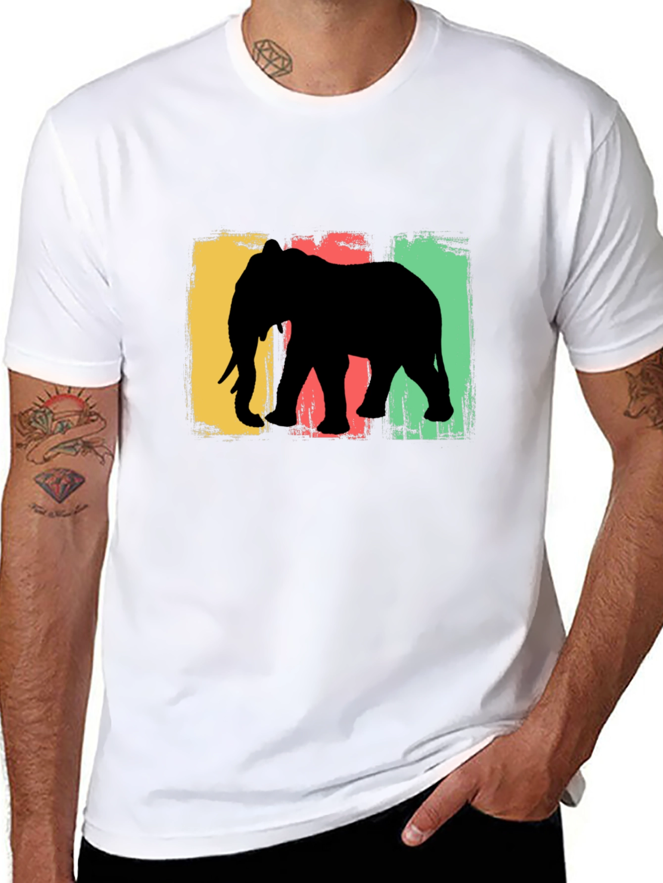 Elephant Silhouette Graphic Tee - Black