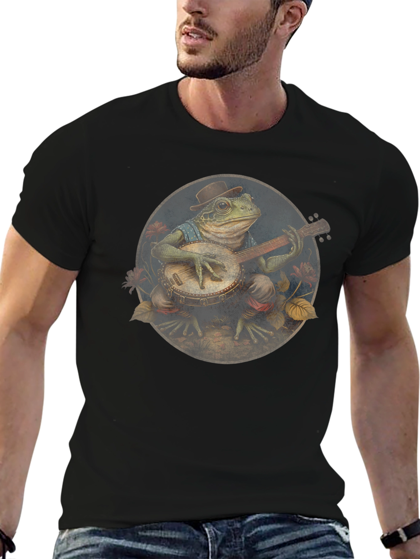 Banjo Frog Tee - Black Cotton T-Shirt