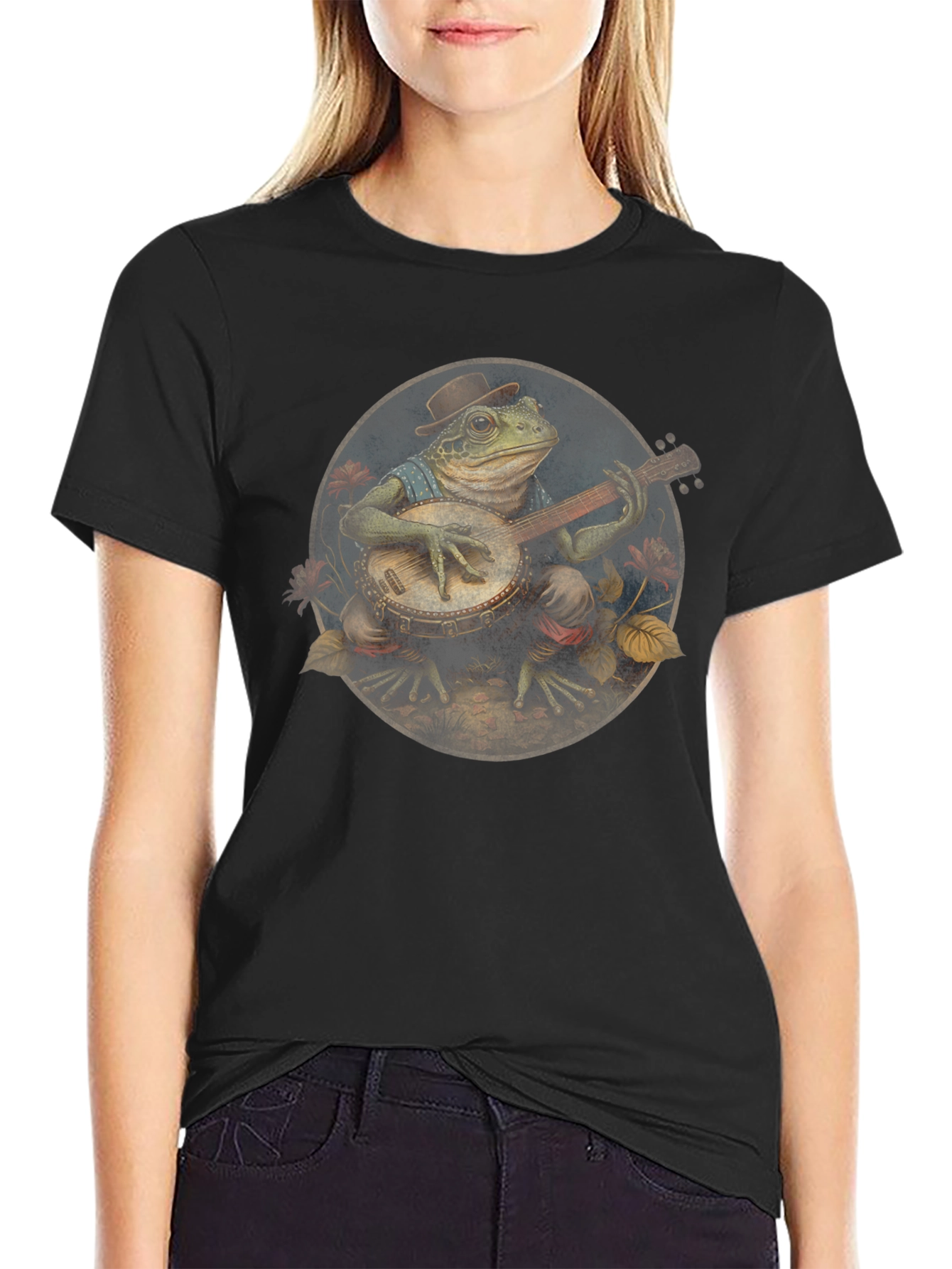 Banjo Frog Tee - Black Cotton T-Shirt