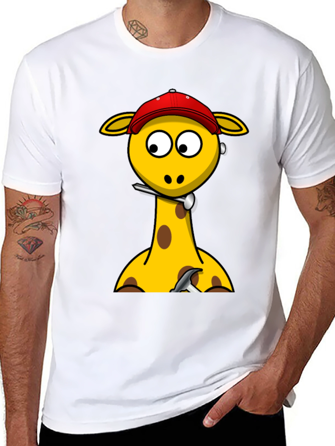 Giraffe Cartoon Graphic T-Shirt - Black