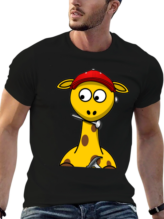Giraffe Cartoon Graphic T-Shirt - Black