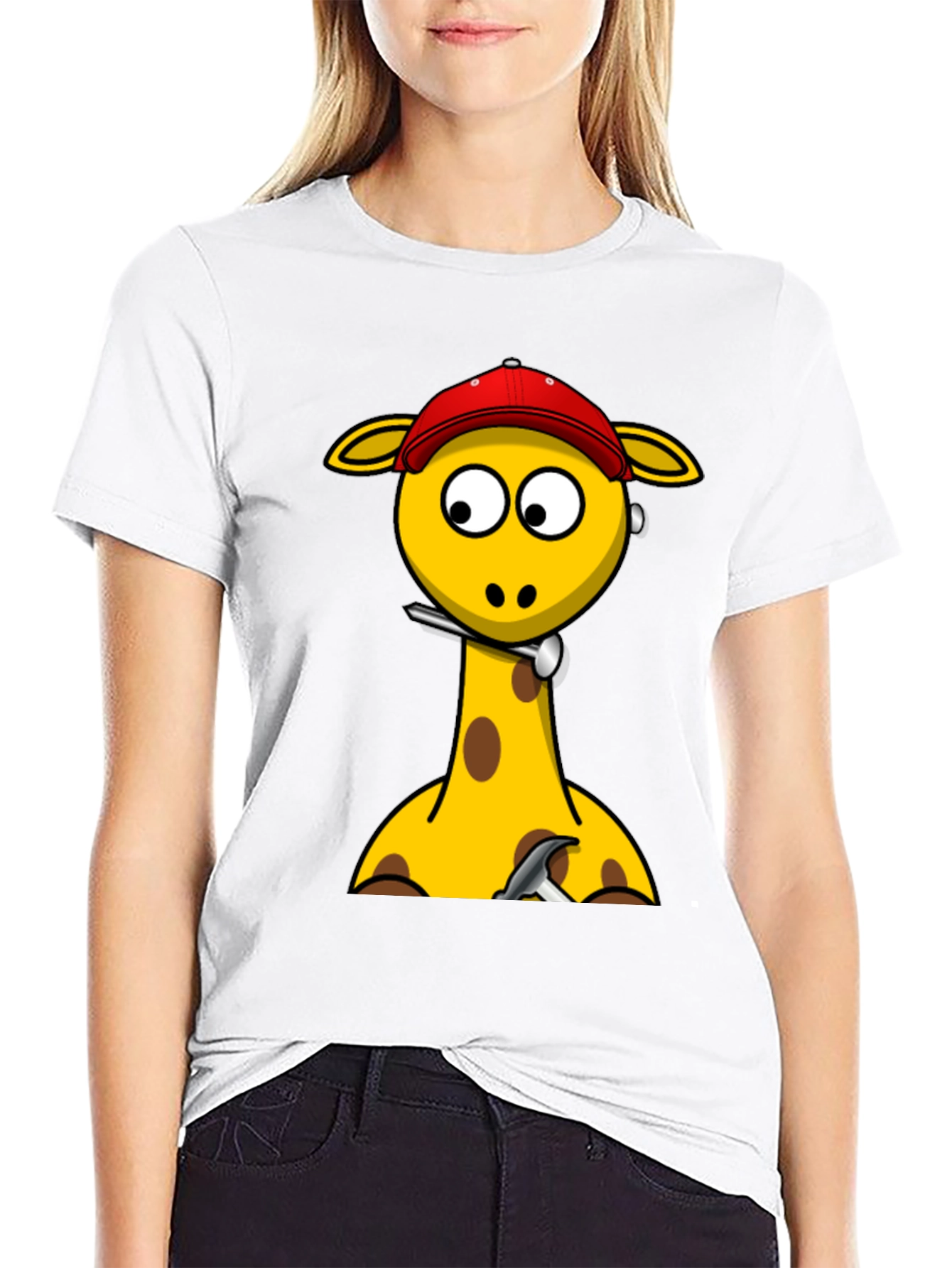 Giraffe Cartoon Graphic T-Shirt - Black