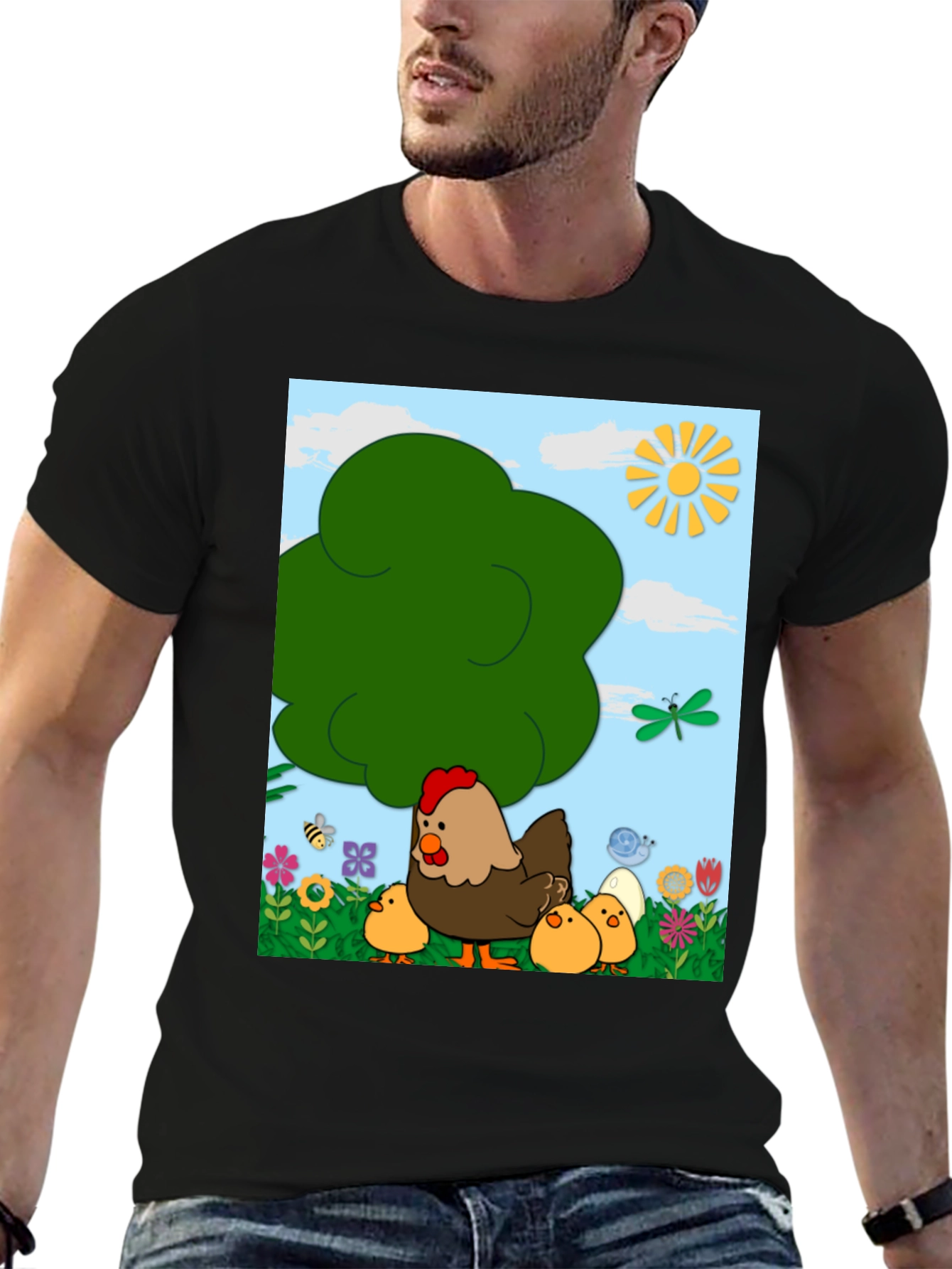 Cartoon Chicken & Chicks Graphic Tee