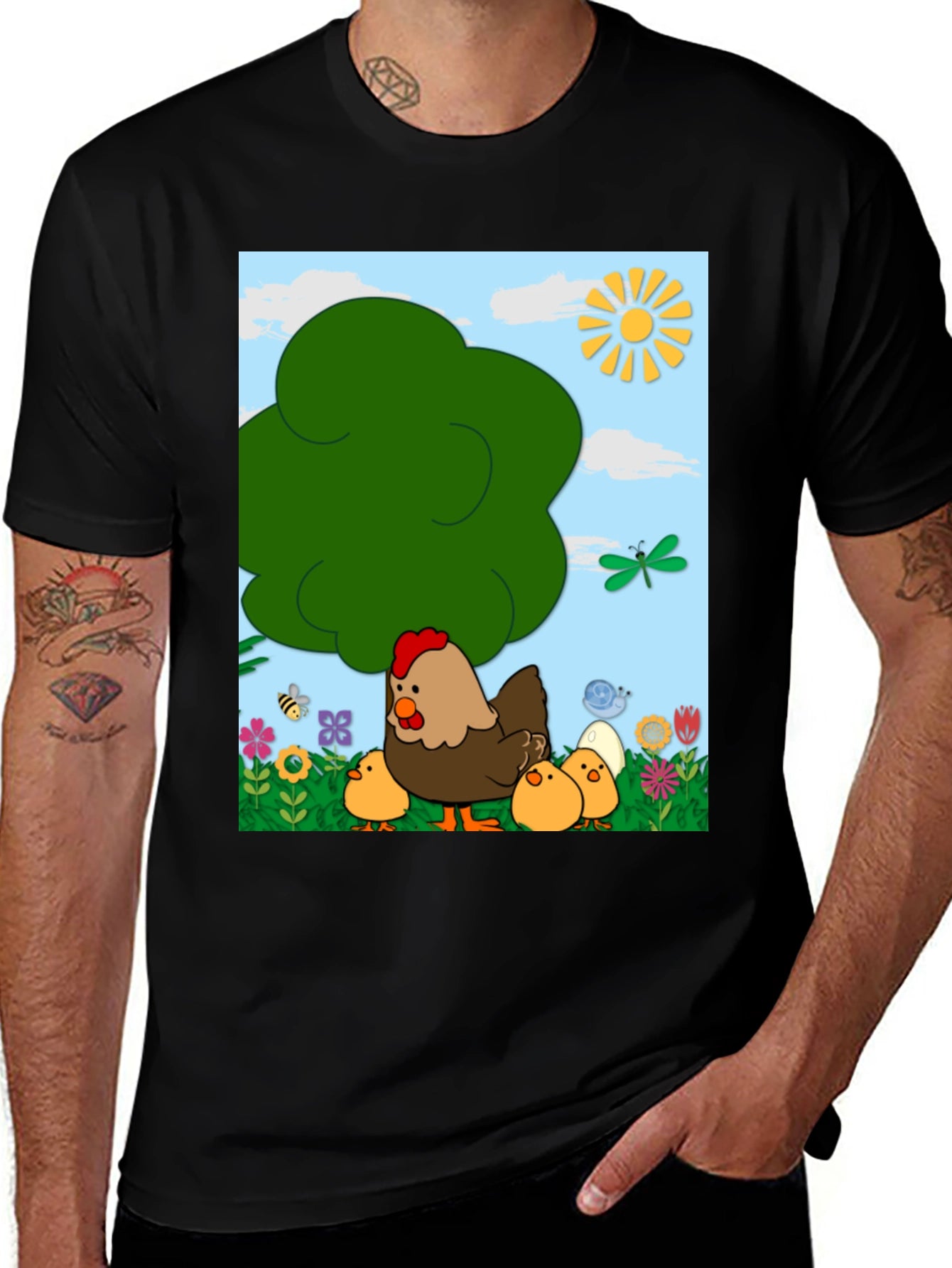 Cartoon Chicken & Chicks Graphic Tee