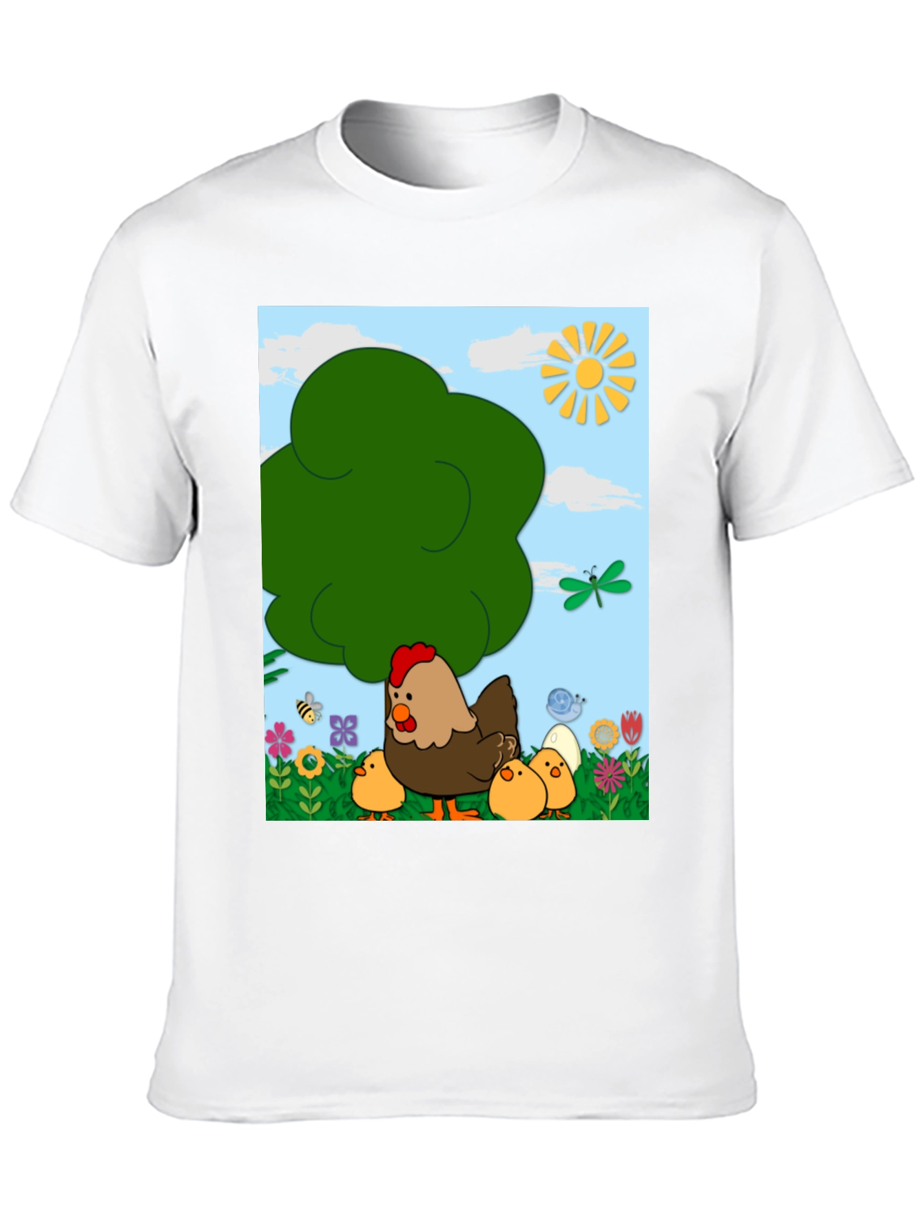 Cartoon Chicken & Chicks Graphic Tee