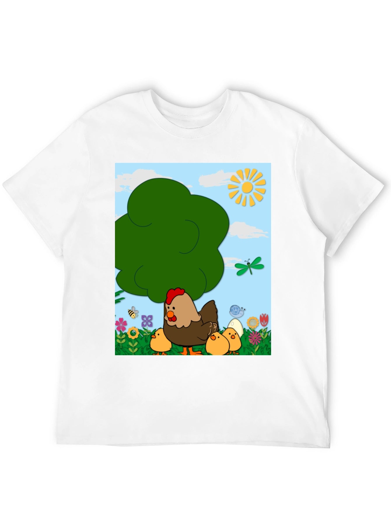 Cartoon Chicken & Chicks Graphic Tee