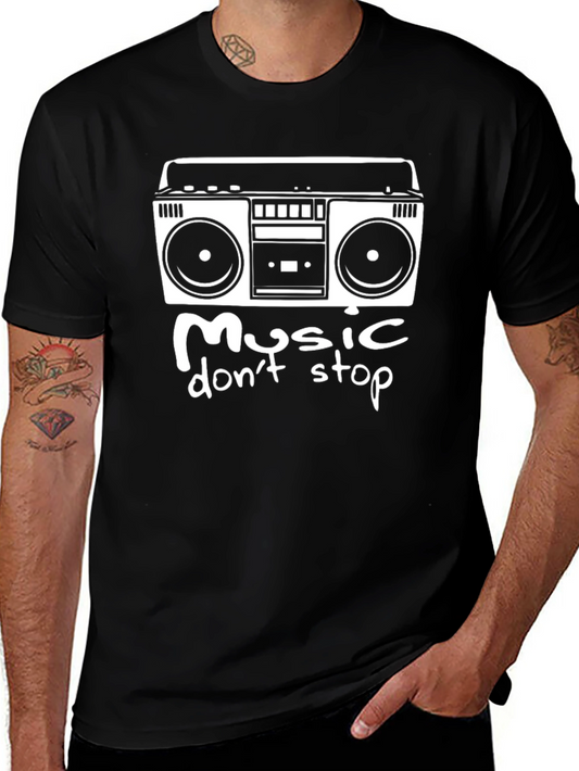 Retro Boombox T-Shirt - Music Dont Stop Black Tee