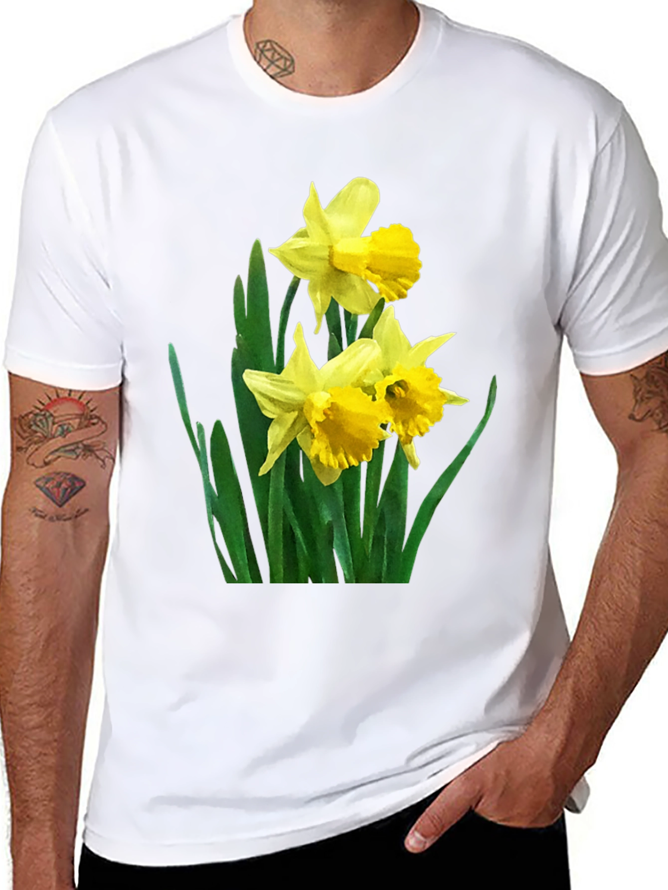 Daffodil Print Black T-Shirt