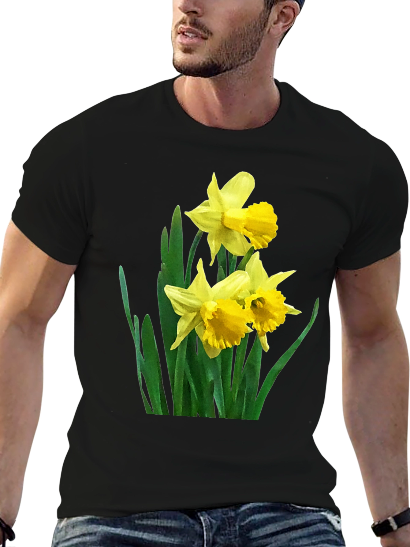 Daffodil Print Black T-Shirt