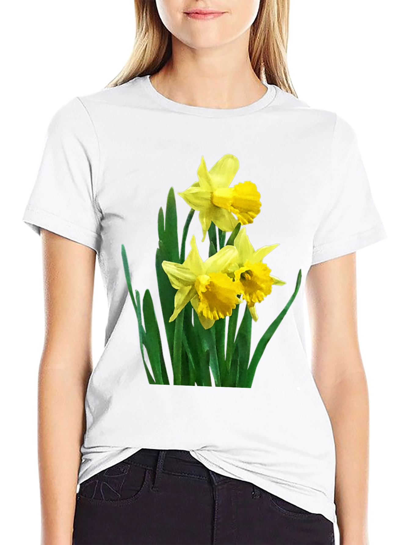 Daffodil Print Black T-Shirt